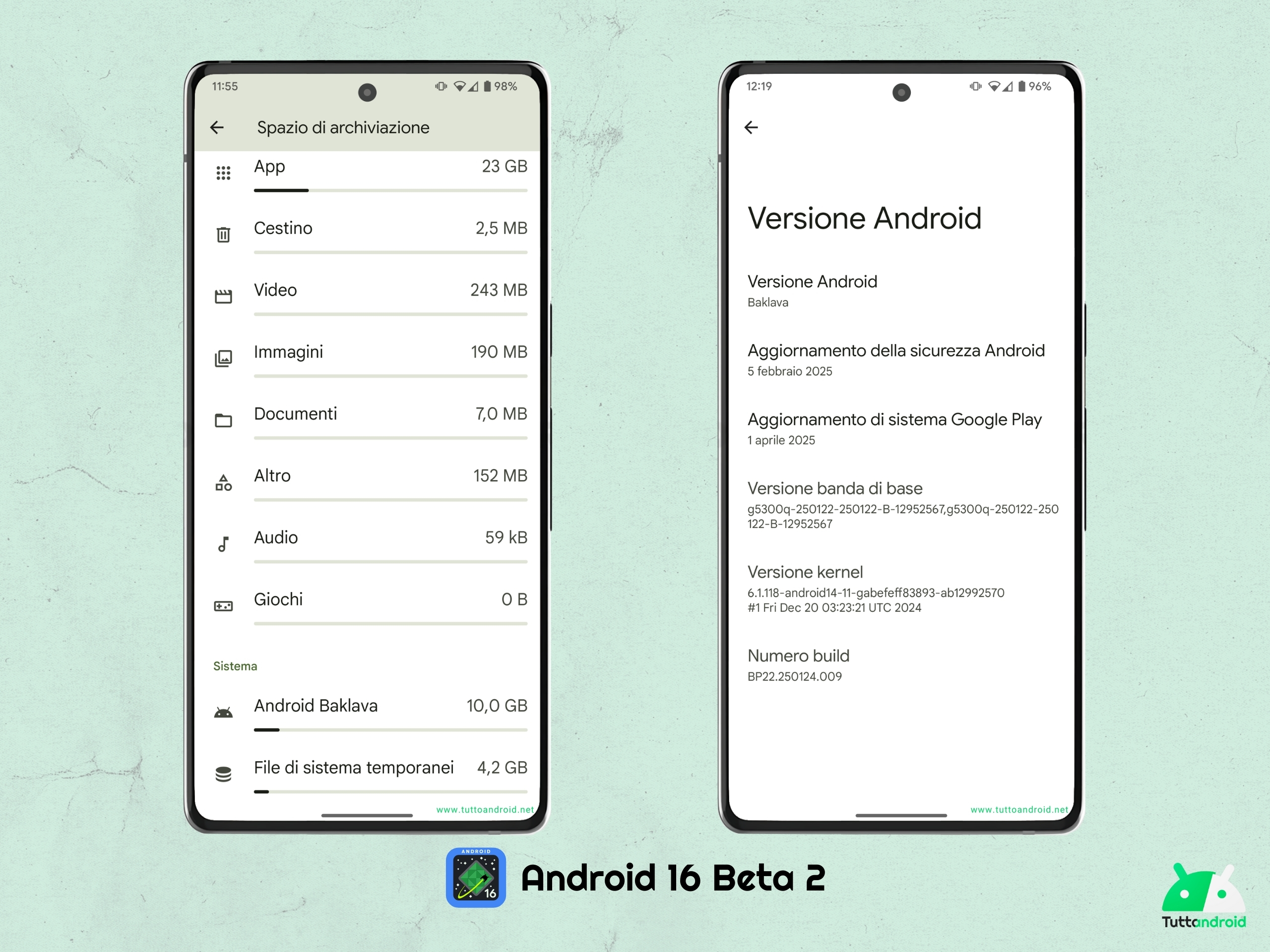 Android 16 beta 2 - Impostazioni - Spazio di archiviazione