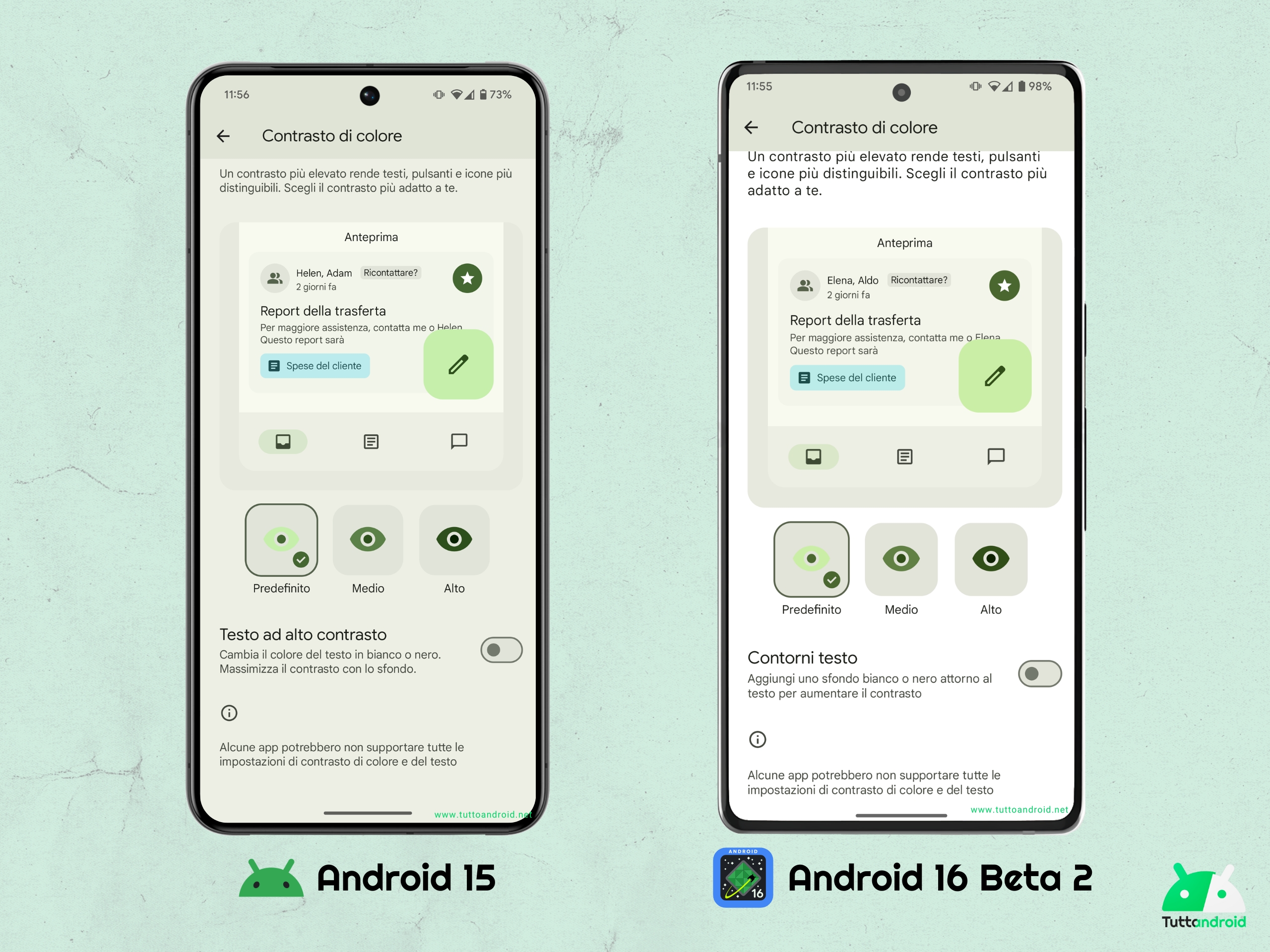 Android 16 beta 2 - Sfondo e stile - Contorni testo