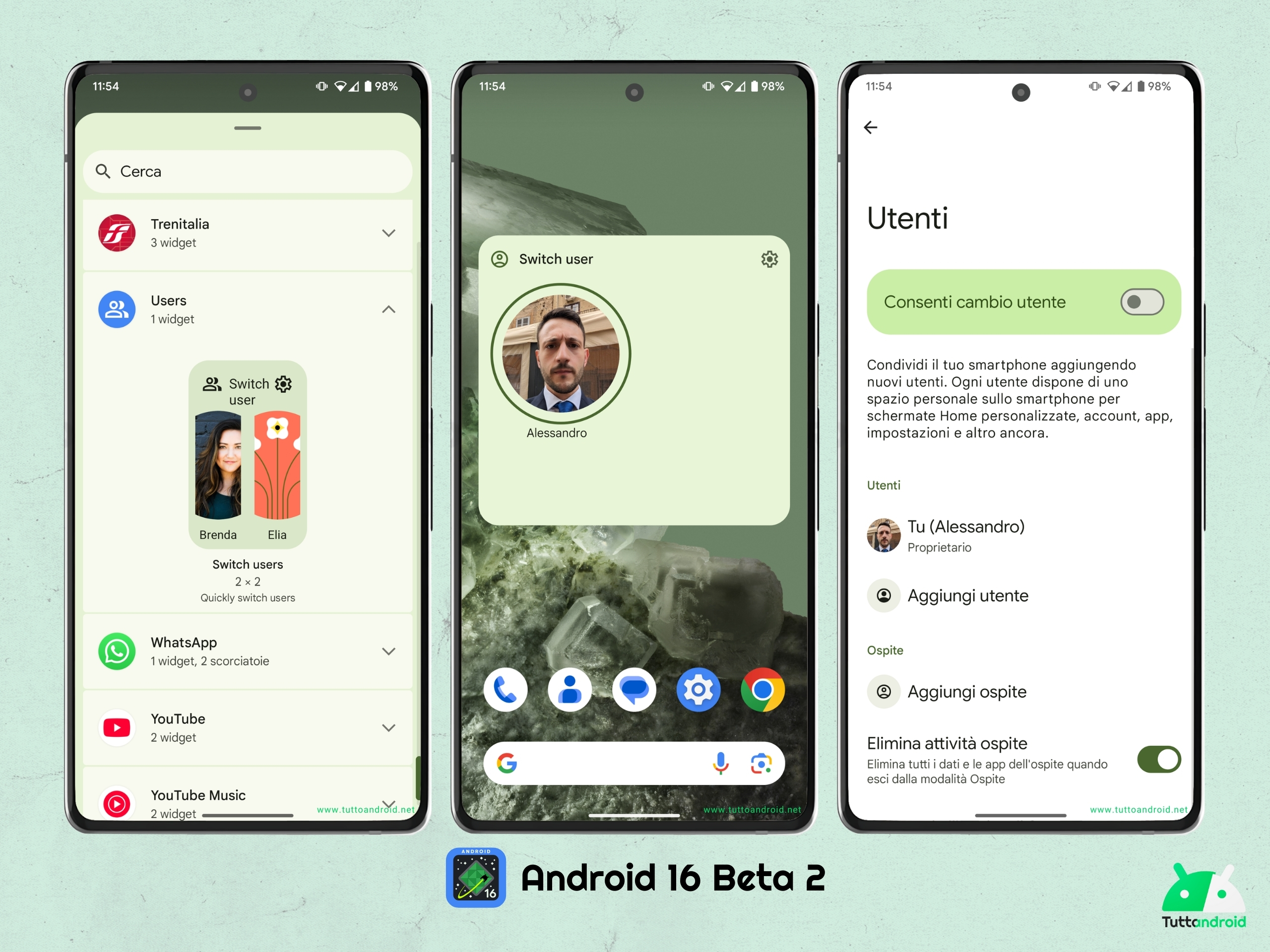 Android 16 beta 2 - Widget - Switch user