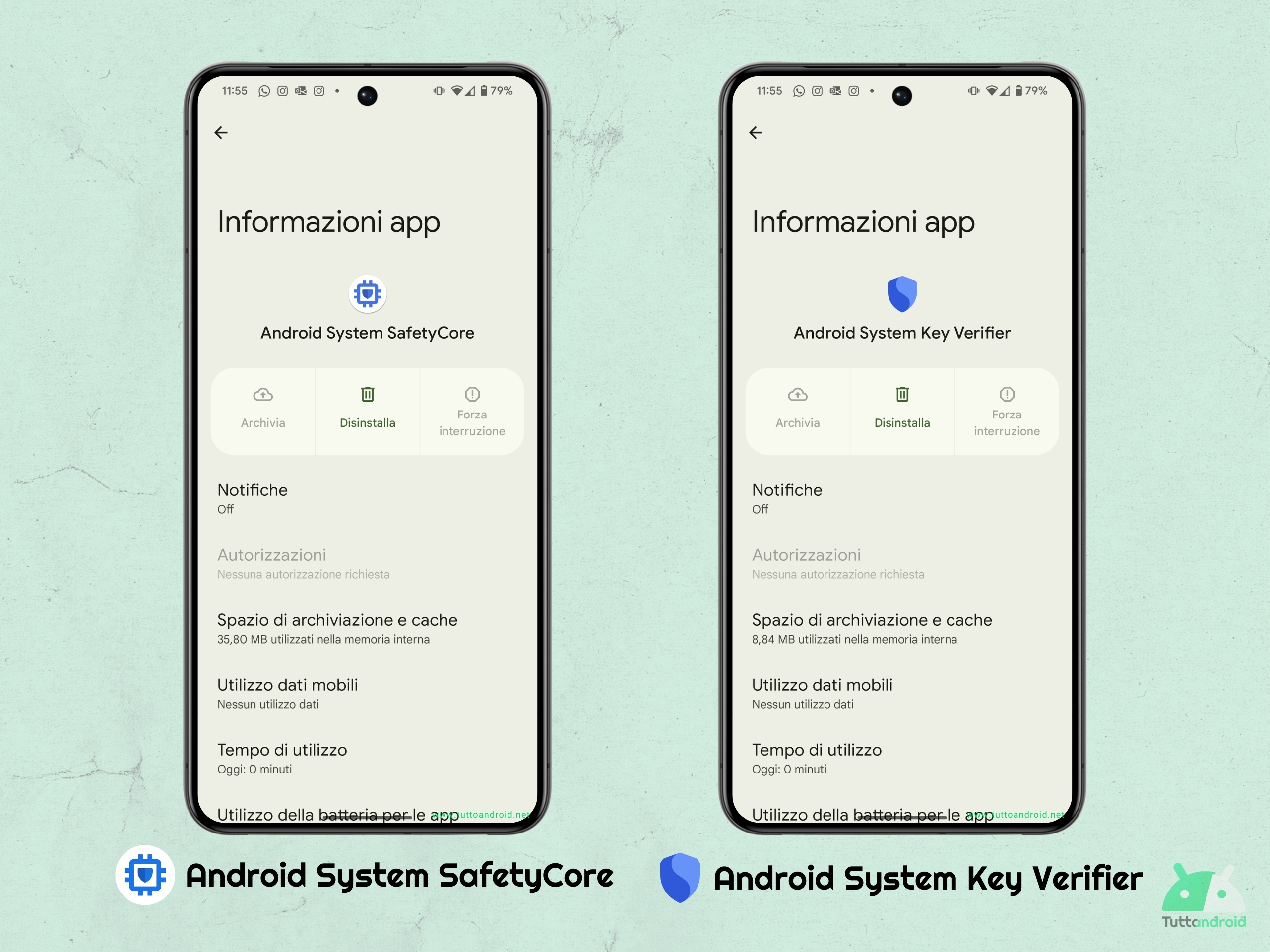 Android System SafetyCore e Android System Key Verifier - informazioni app