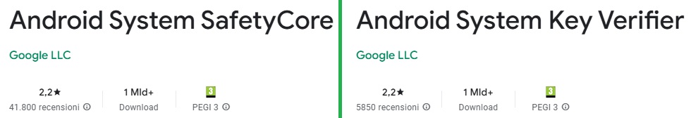 Android System SafetyCore e Android System Key Verifier recensioni Play Store