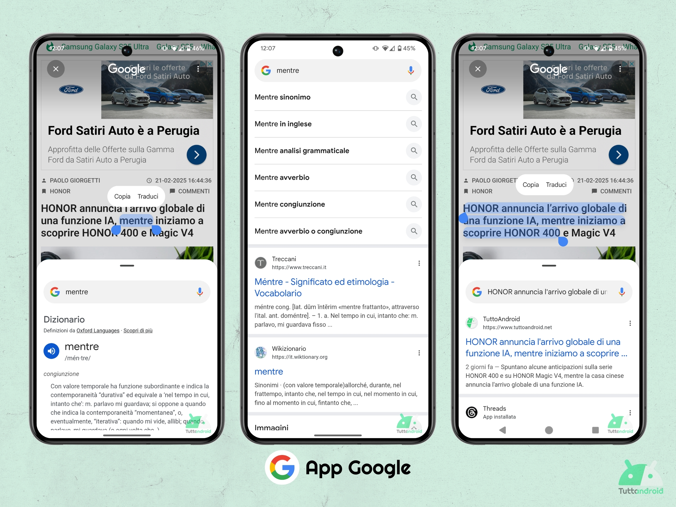App Google - Cerchia e cerca - barra di navigazione piena