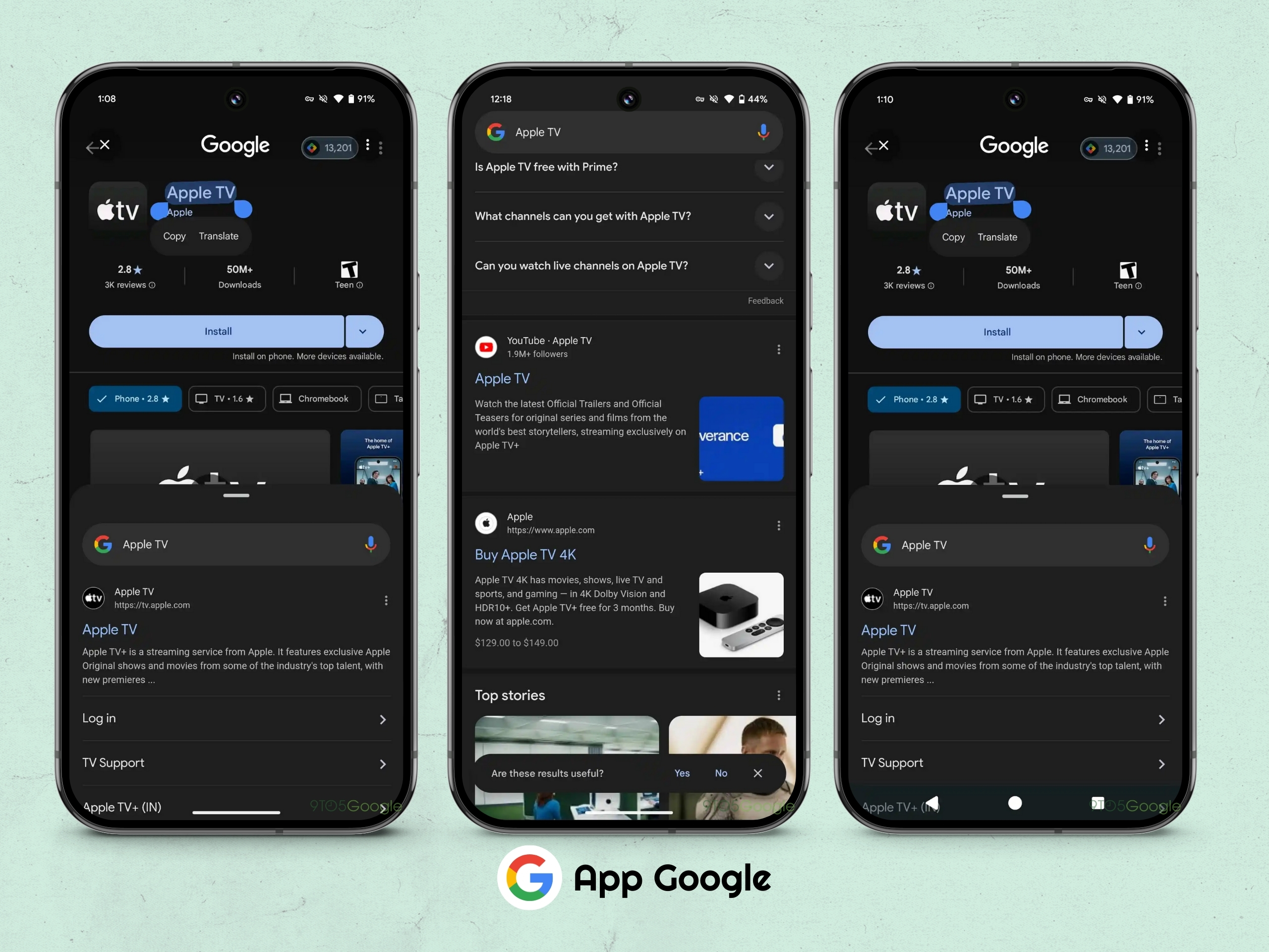 App Google - Cerchia e cerca - barra di navigazione trasparente