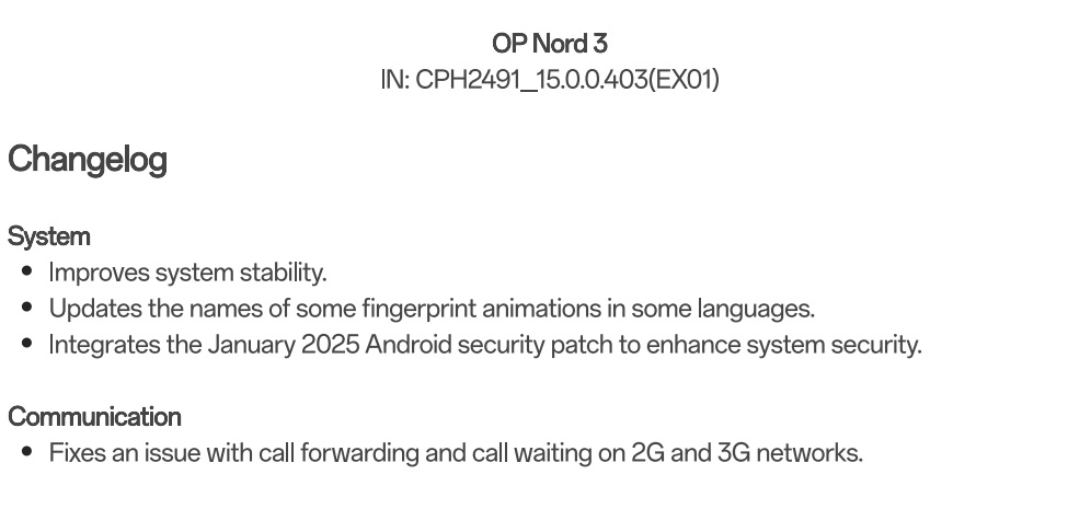 Changelog OnePlus Nord 3