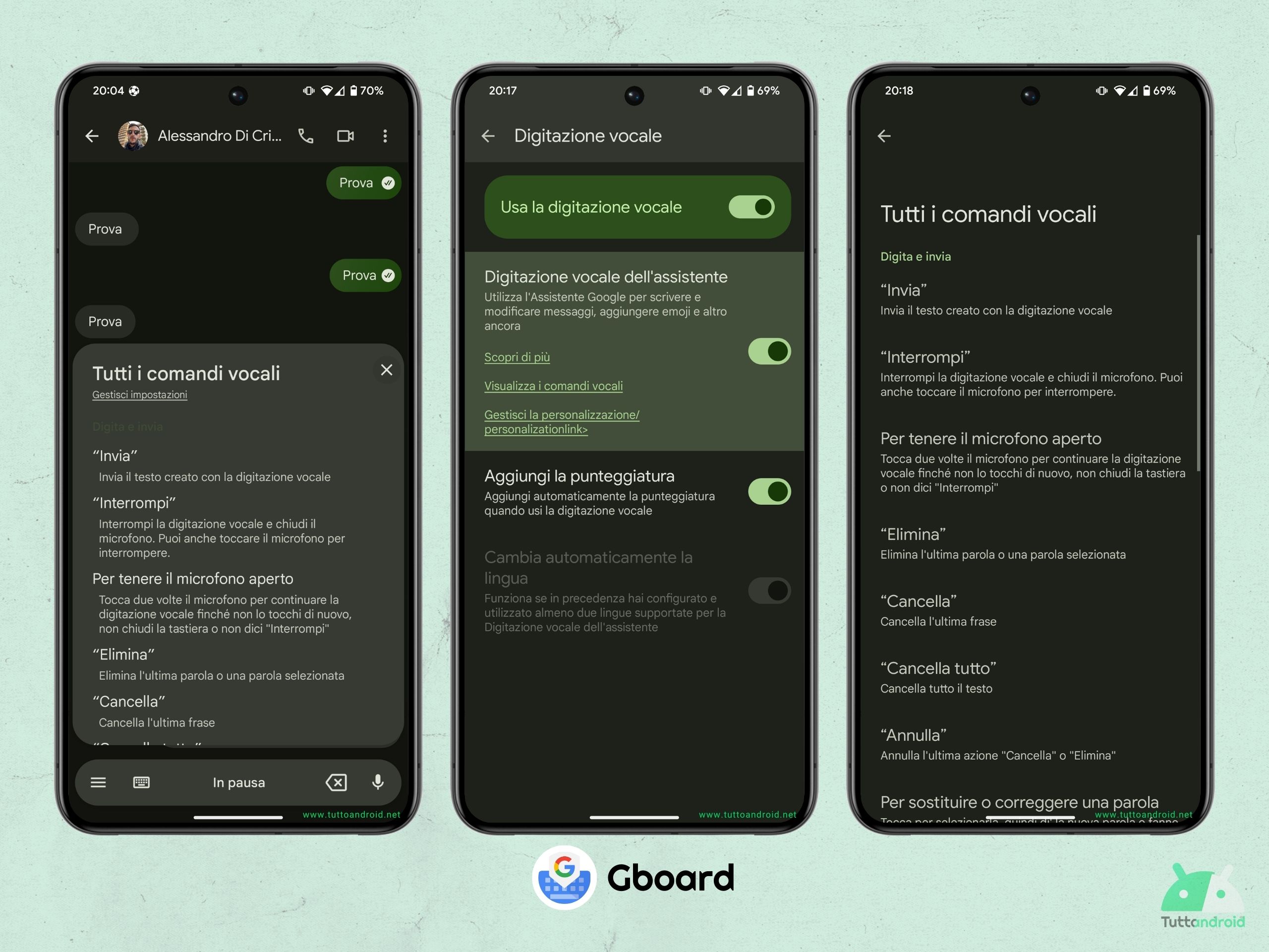 Gboard - Barra degli strumenti digitazione vocale - impostazioni