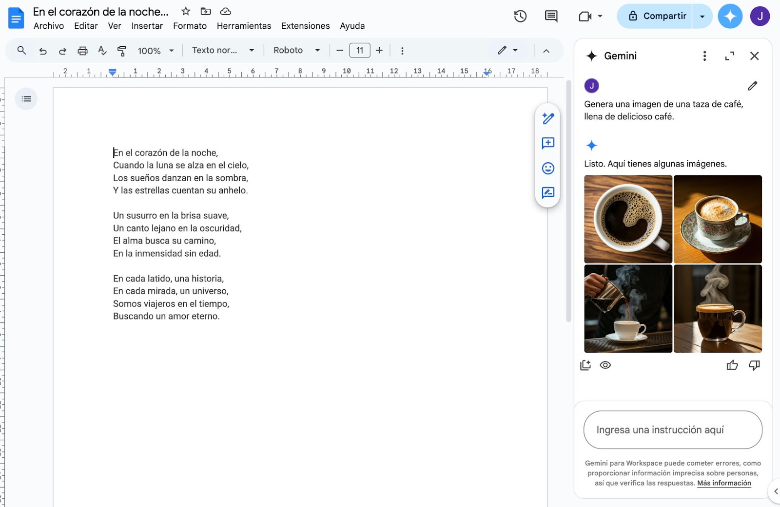Gemini pannello Workspace generazione immagini