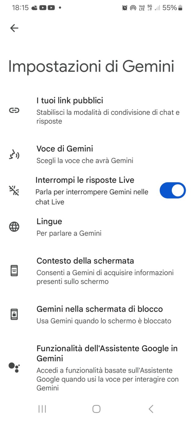 Gemini schermata blocco opzioni 1
