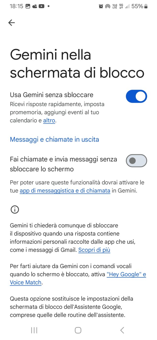 Gemini schermata blocco opzioni 2