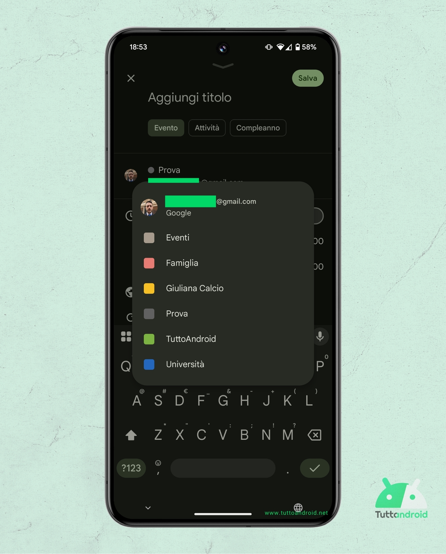 Google Calendar - UI selezione calendario evento
