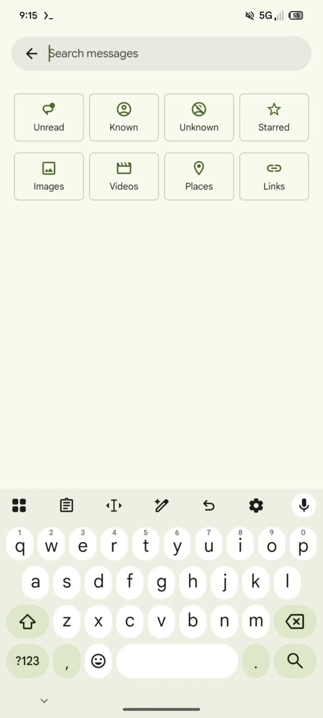 Google Messaggi - Ricerca interna - UI attuale