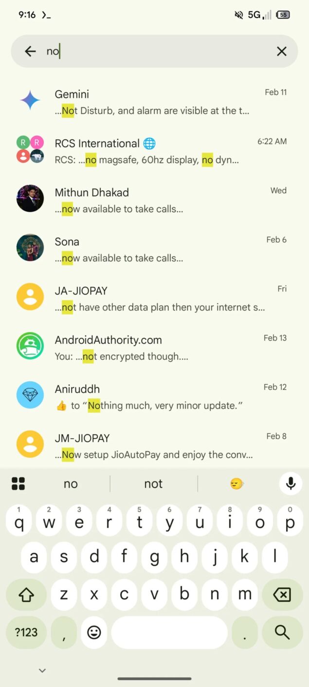 Google Messaggi - Ricerca interna - UI attuale