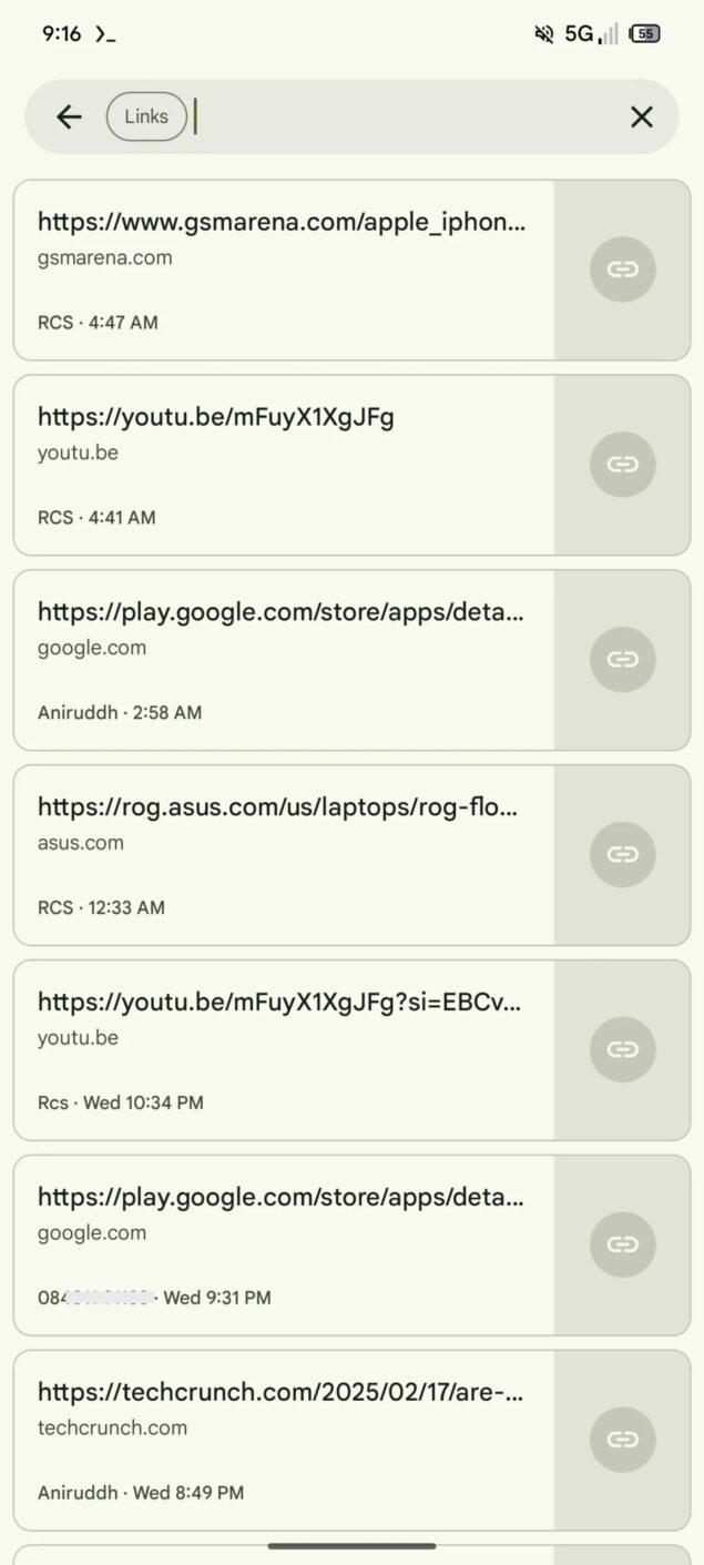 Google Messaggi - Ricerca interna - UI attuale