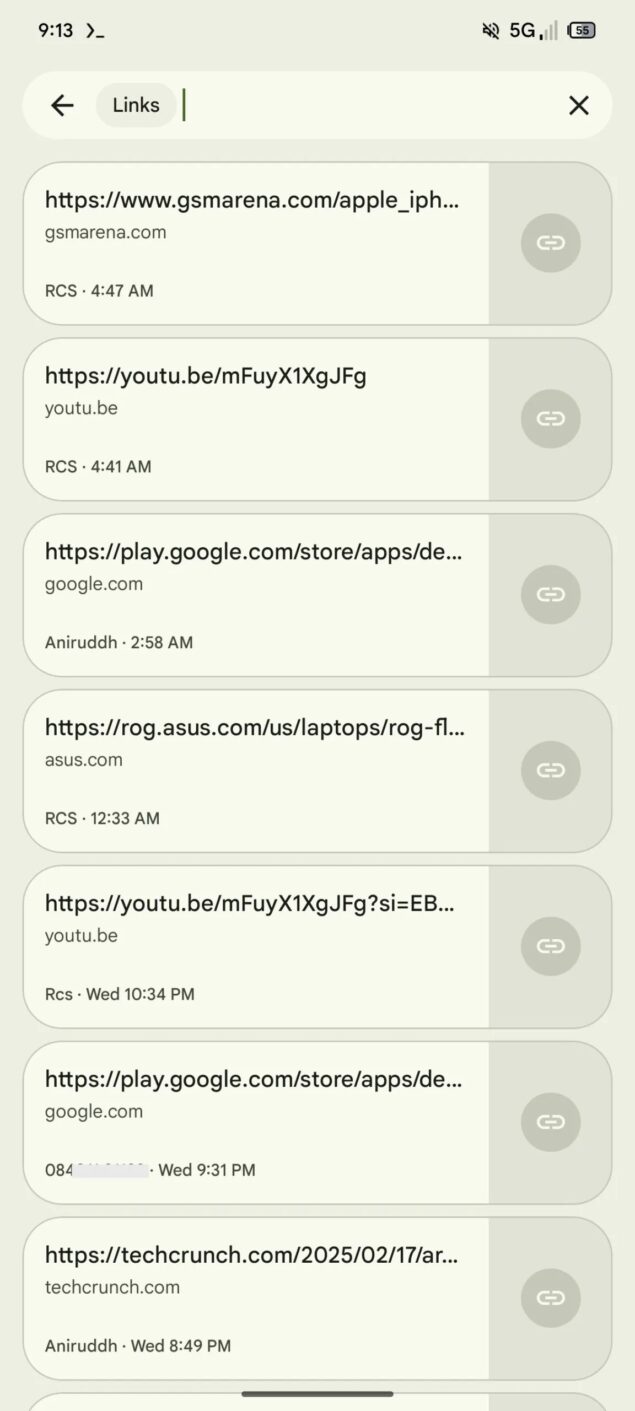 Google Messaggi - Ricerca interna - UI futura