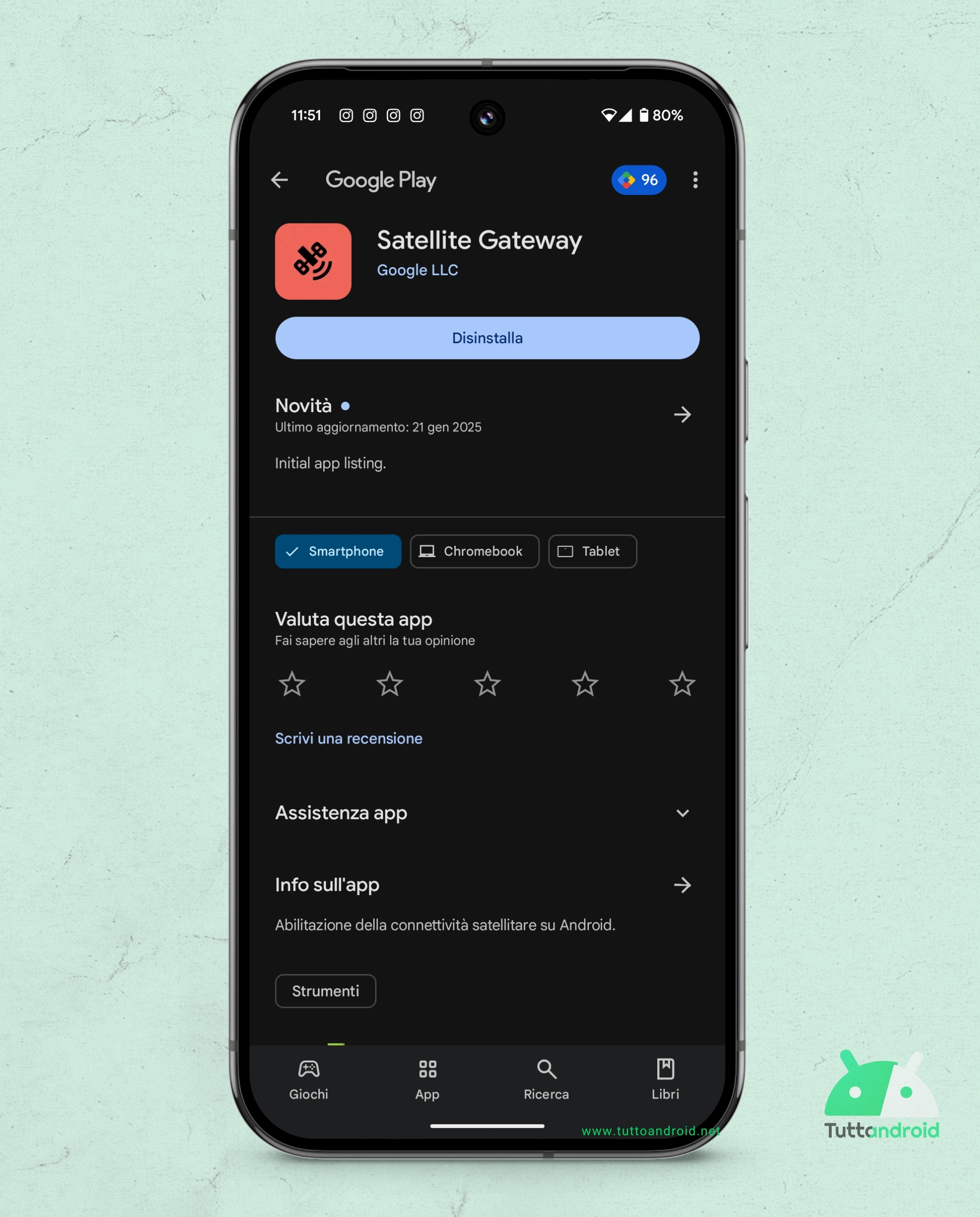 Google Pixel 9 Pro XL - app Satellite Gateway sul Play Store
