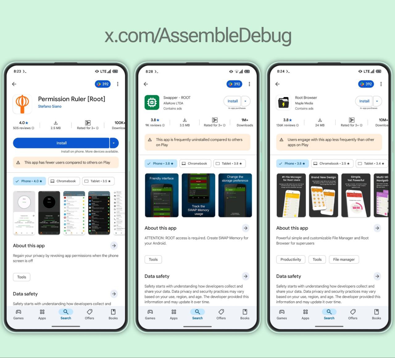 Google Play Store - avvisi scarsa qualità delle app rollout AssembleDebug