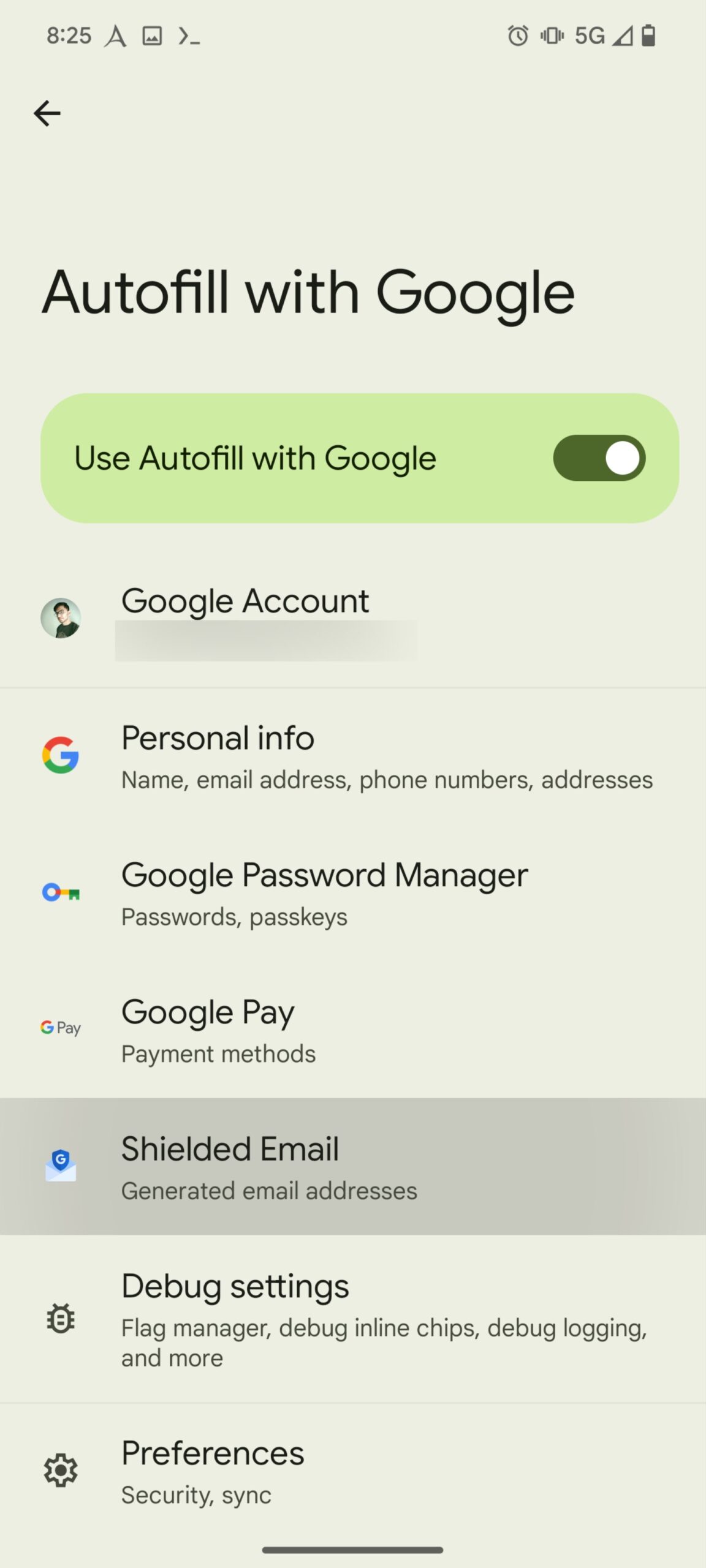 Google Shielded Email autofill