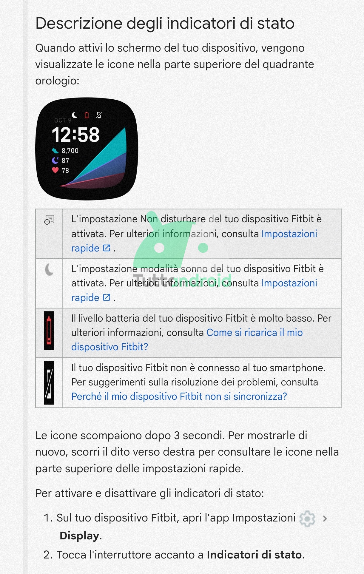 Aggiornamento Fitbit indicatori di stato 