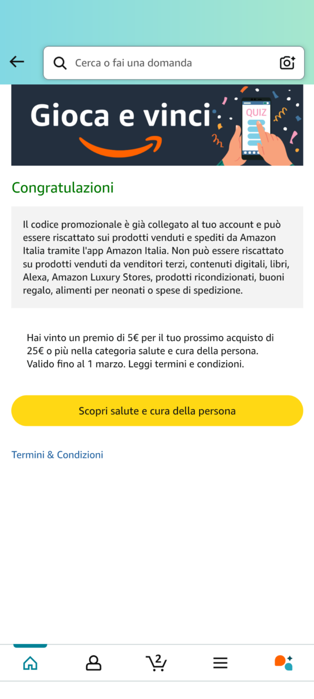 Buono amazon 5 euro "Gioca e Vinci"