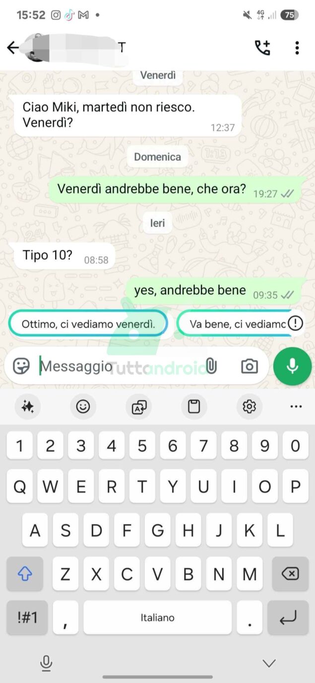 Risposte suggerite con IA su Samsung Galaxy S25 con One UI 7
