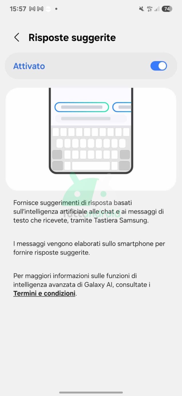 Risposte suggerite con IA su Samsung Galaxy S25 con One UI 7