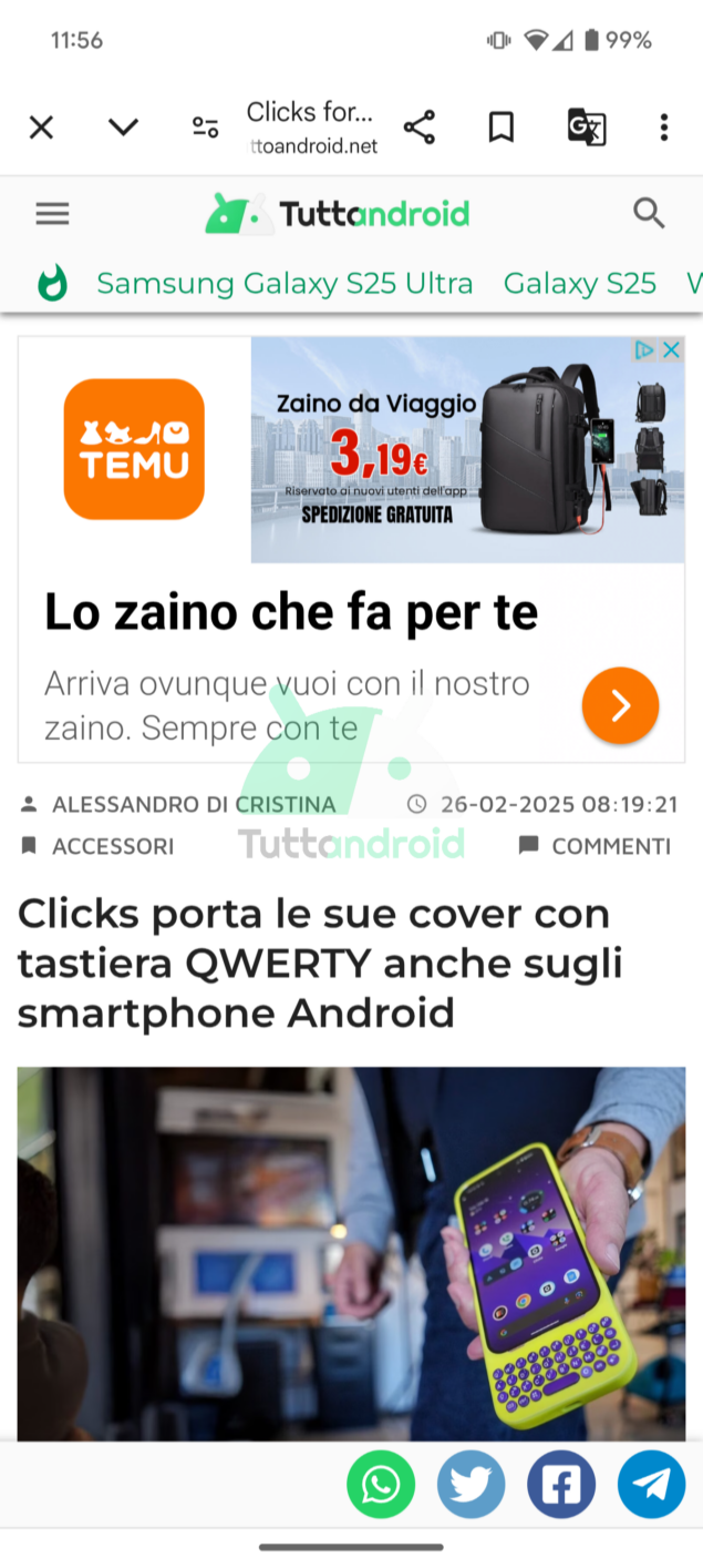 Scorciatoia per la barra degli strumenti nelle schede personalizzate di Google Chrome