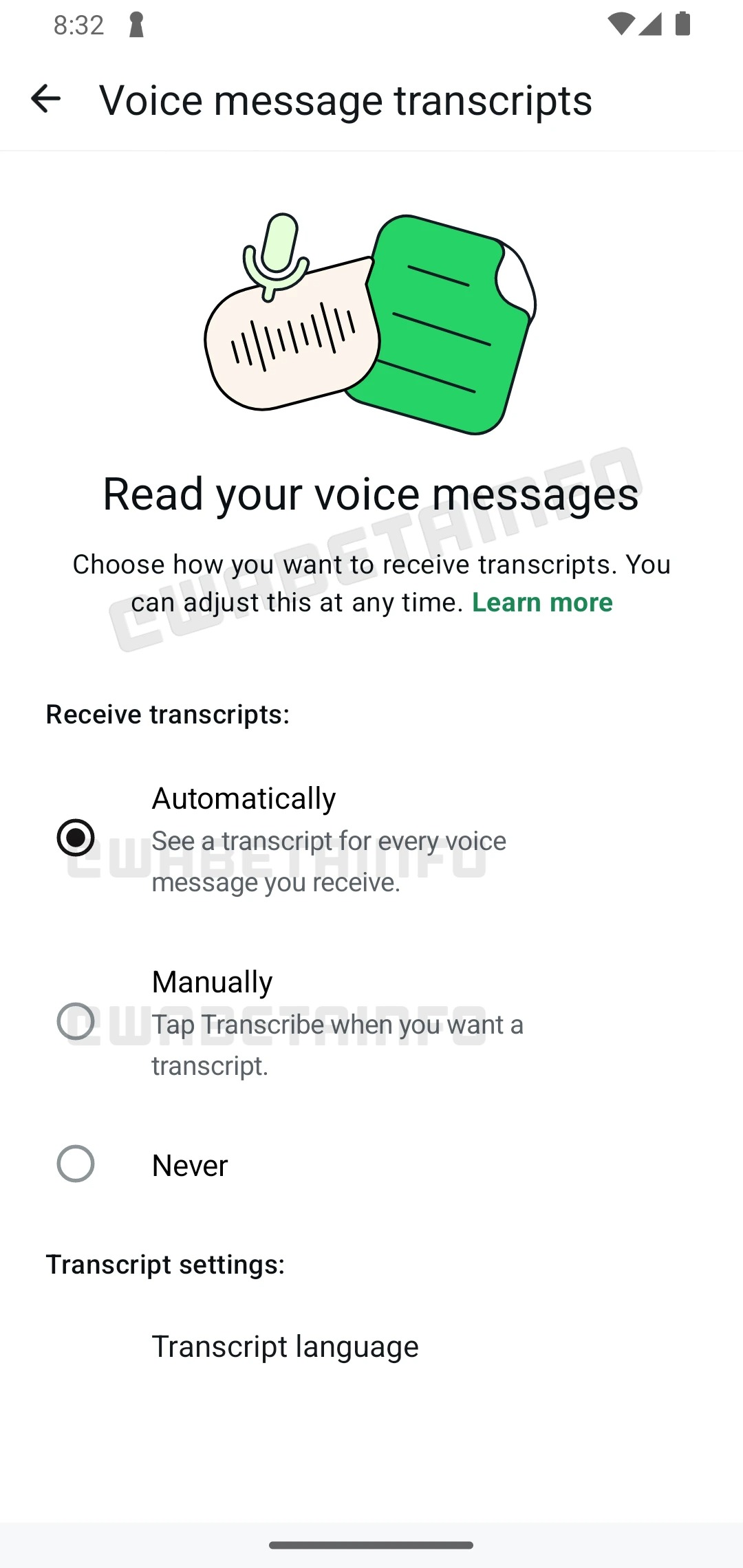 whatsapp beta trascrizione vocali