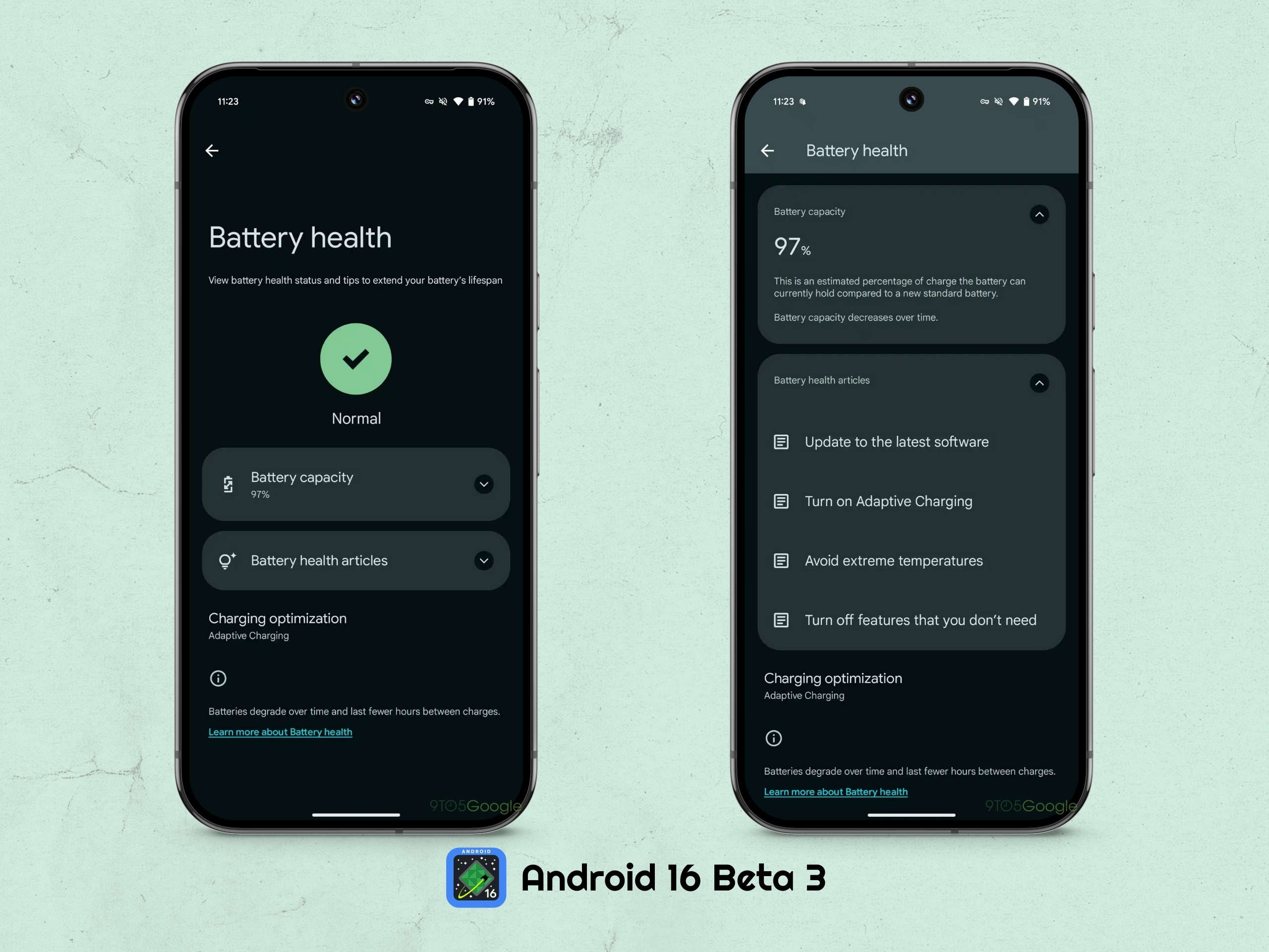 Android 16 beta 3 - Integrità della batteria sui Pixel 9