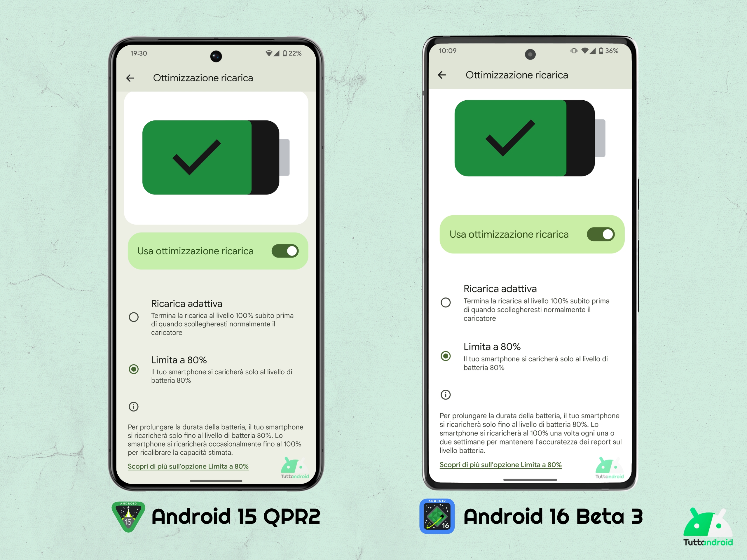 Android 16 beta 3 - Ottimizzazione ricarica - limita a 80 tta