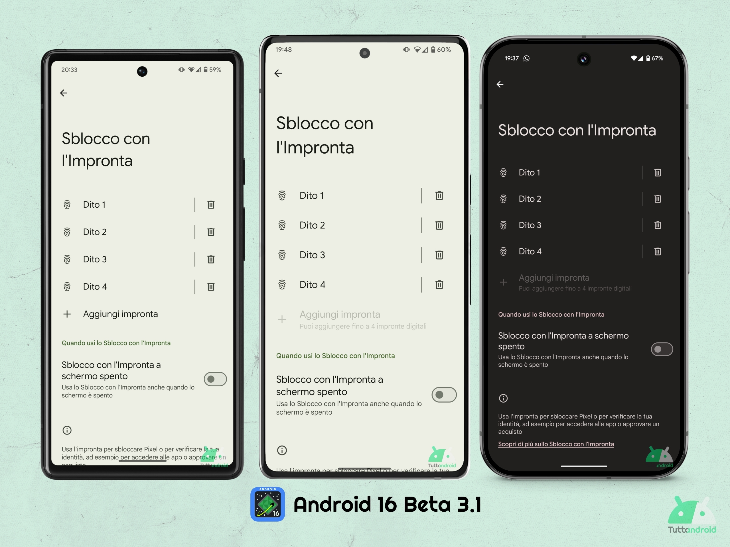 Android 16 beta 3.1 - Lettore impronte a schermo spento sui Pixel tta