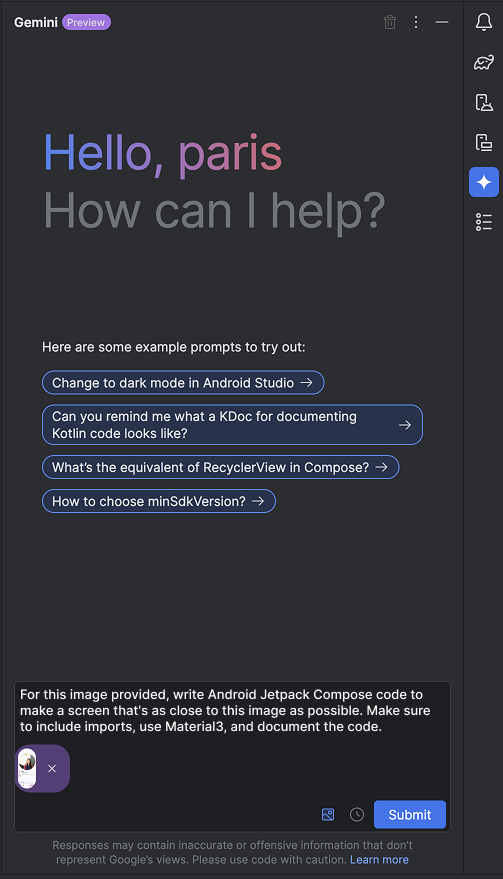 Android Studio - Gemini multi-modale