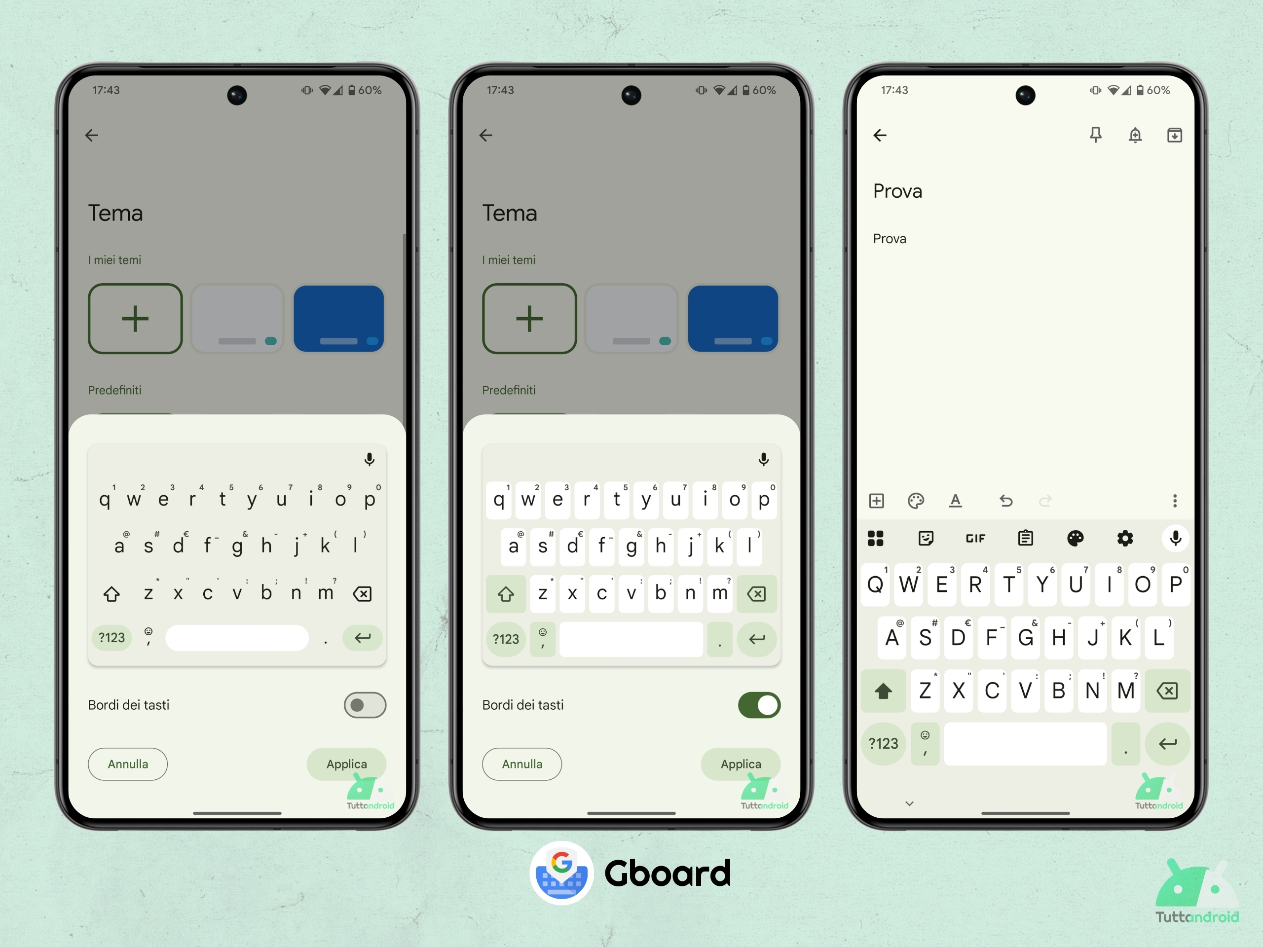 Gboard v15.1.05.726x - attuale layout tasti con bordi