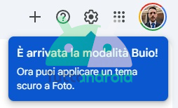 Google Foto Web - Avviso modalità buio
