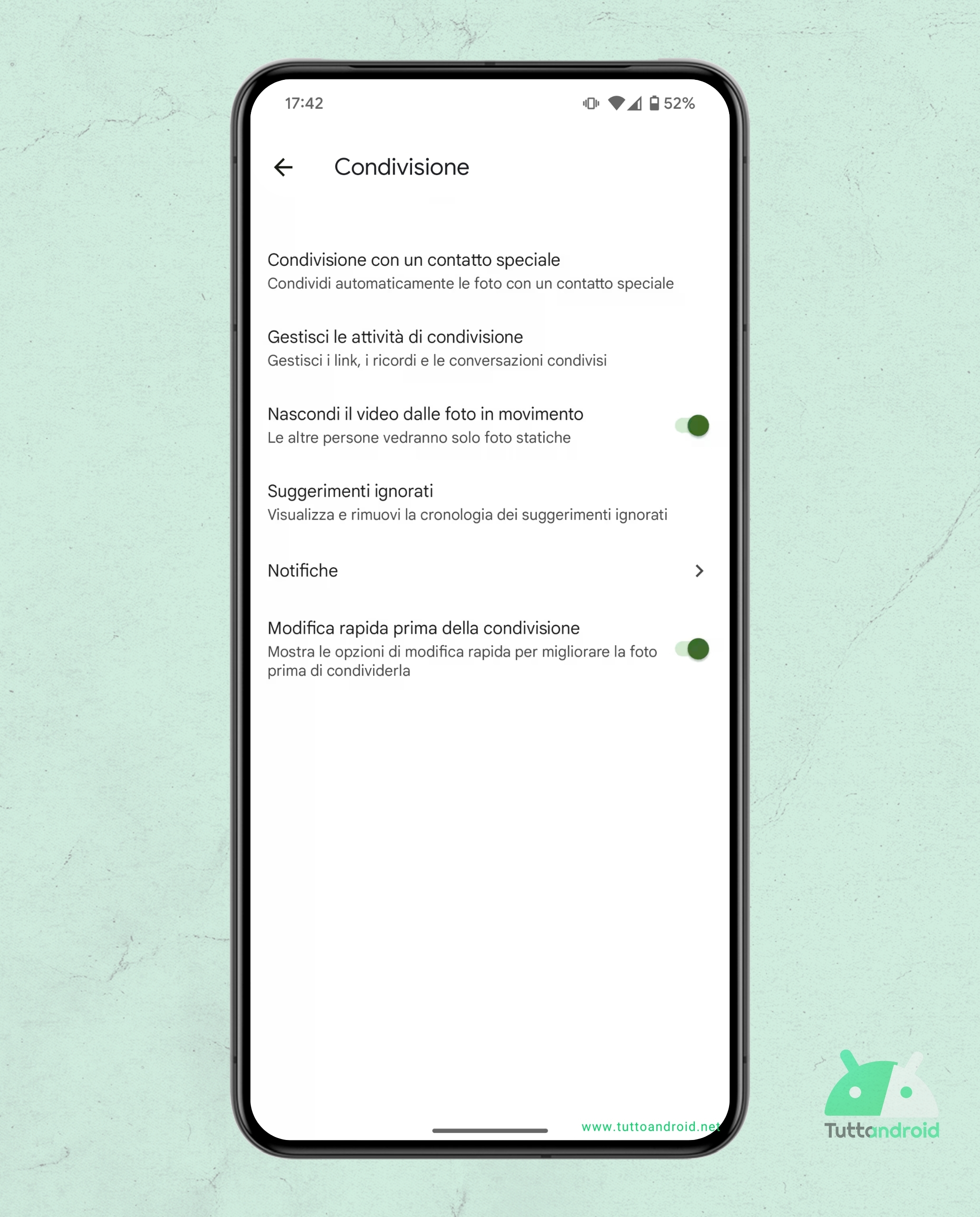 Google Foto - opzione modifica foto prima della condivisione