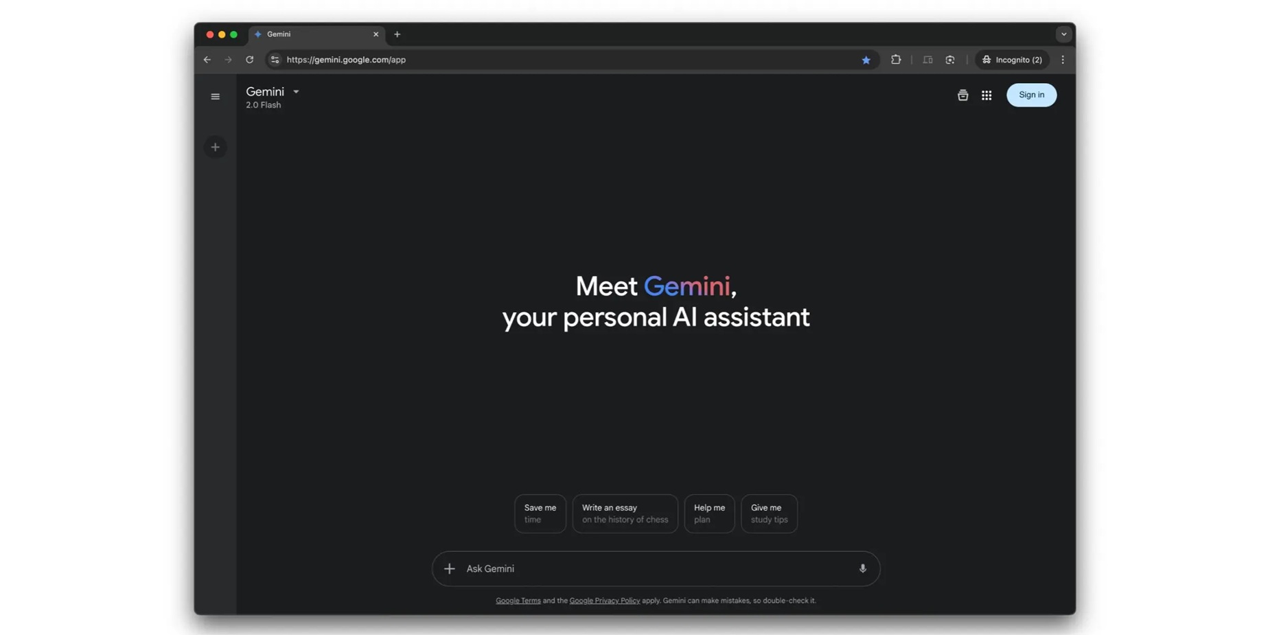 Google Gemini Web App - Chat senza login
