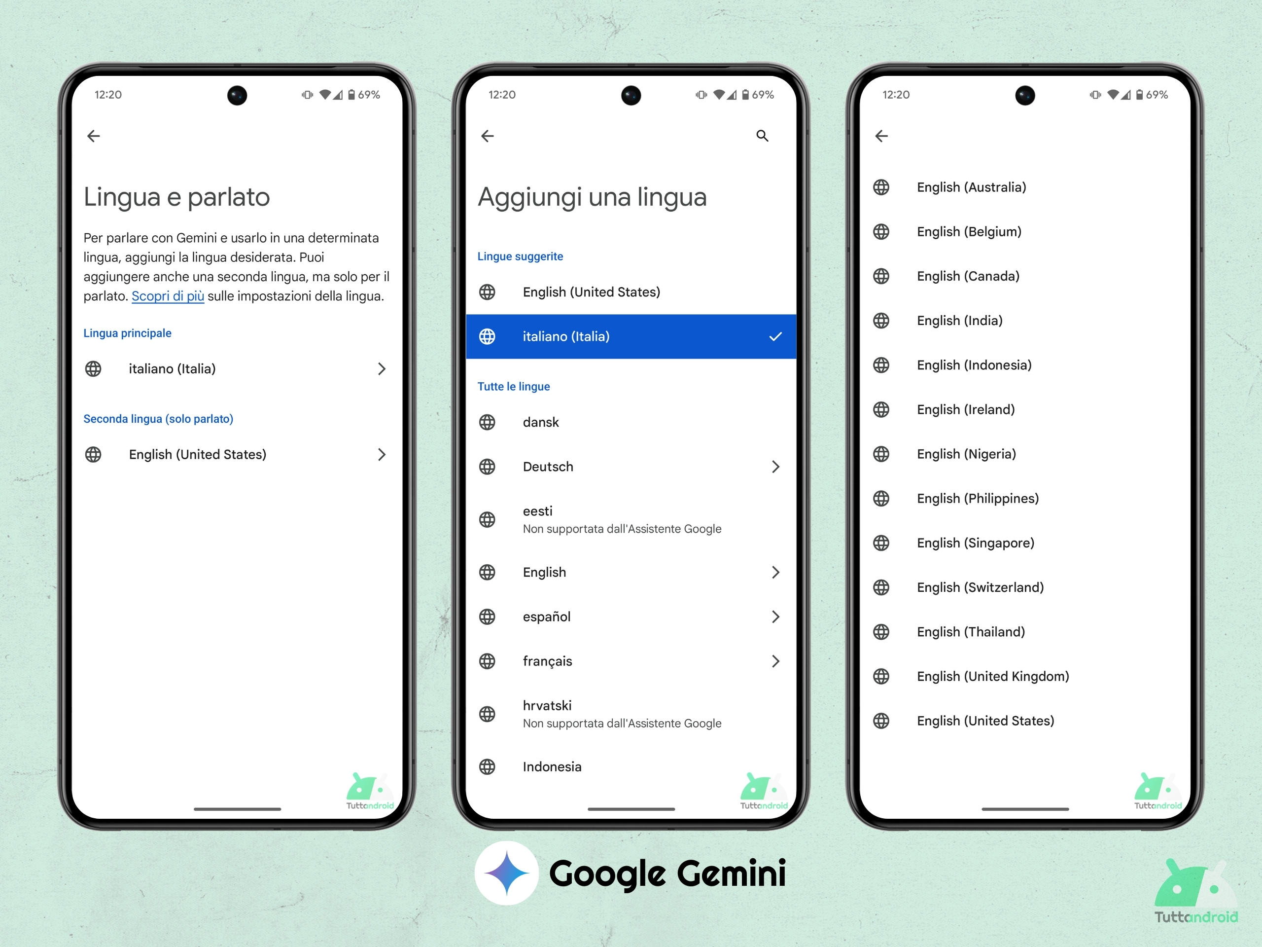 Google Gemini - impostazioni Lingua e parlato - marzo 2025