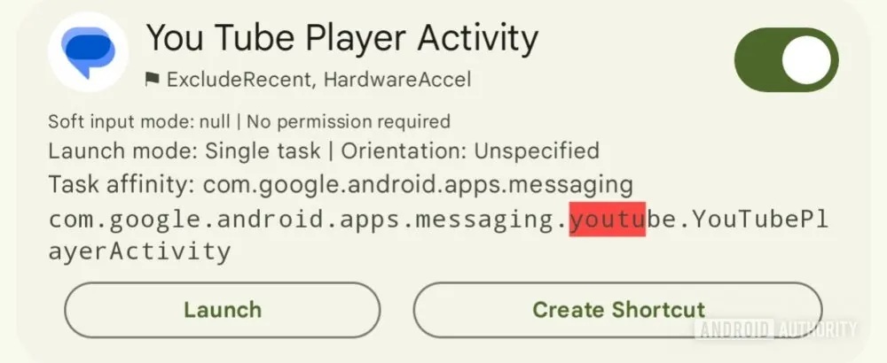 Google Messaggi v20250319 beta - attività YouTube Player