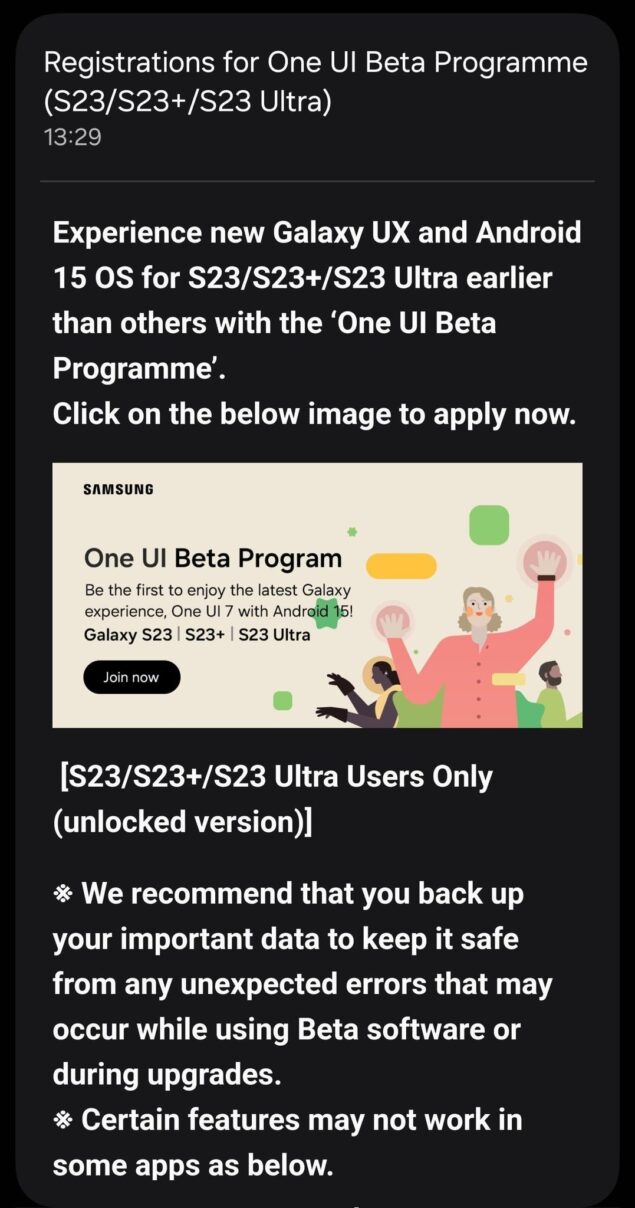 One UI 7 beta per Samsung Galaxy S23