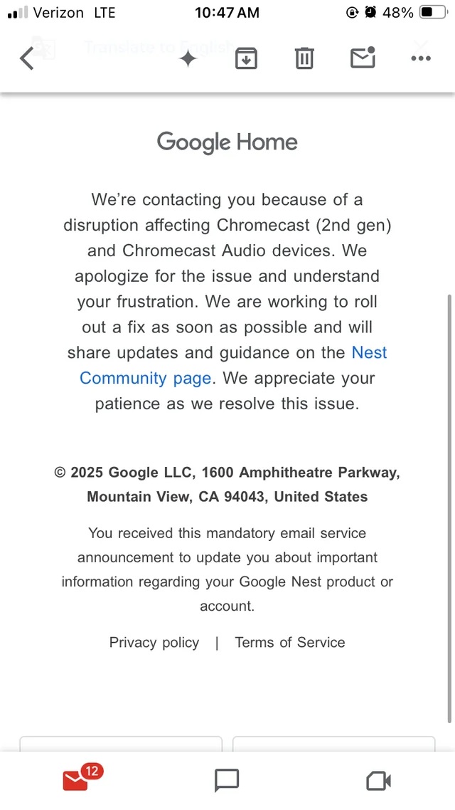 Scuse Google problemi Chromecast seconda gen Chromecast Audio - marzo 2025