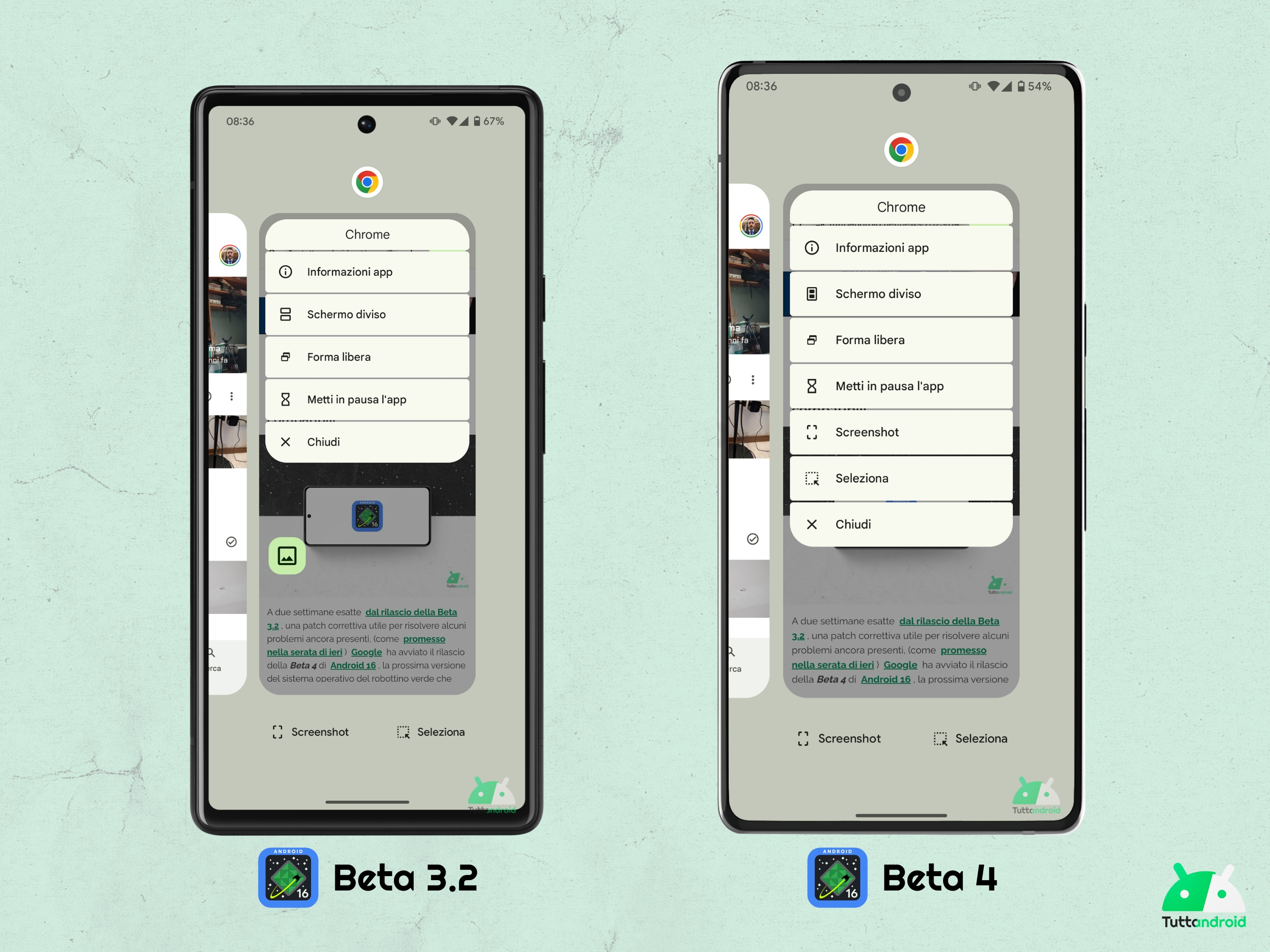 Android 16 beta 4 - App recenti - nuove opzioni e modifiche