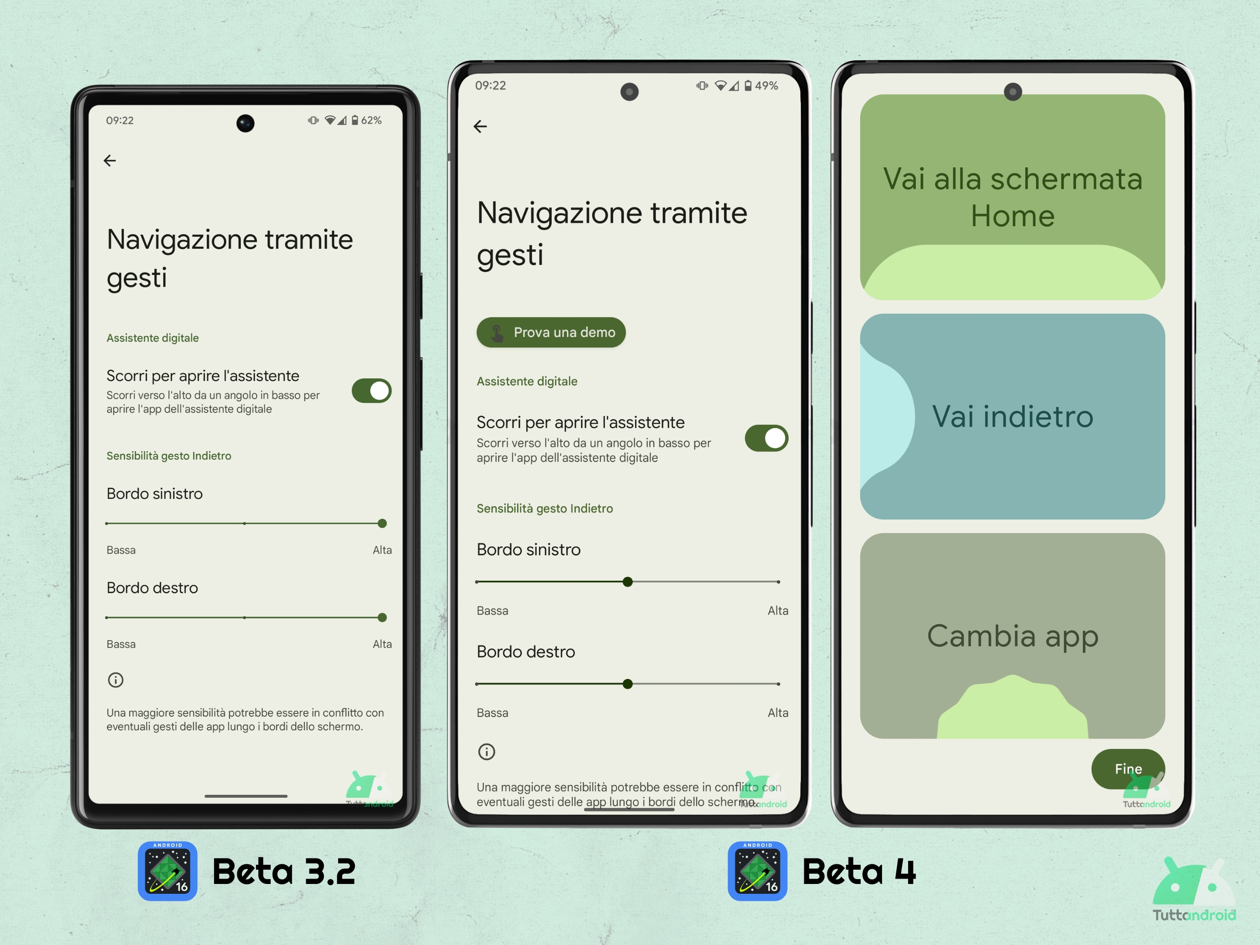 Android 16 beta 4 - Impostazioni - Demo navigazione con gesti