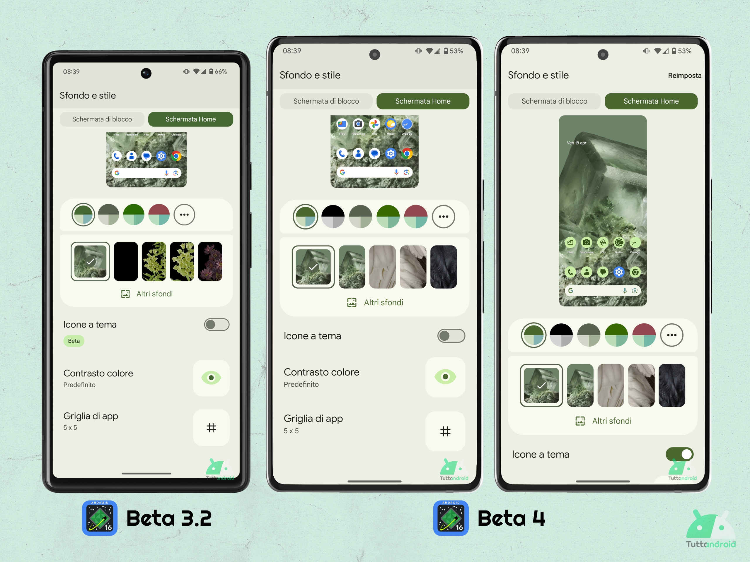 Android 16 beta 4 - Sfondo e stile - Icone a tema