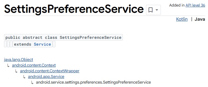 Android 16 - nuova API SettingsPreferenceService