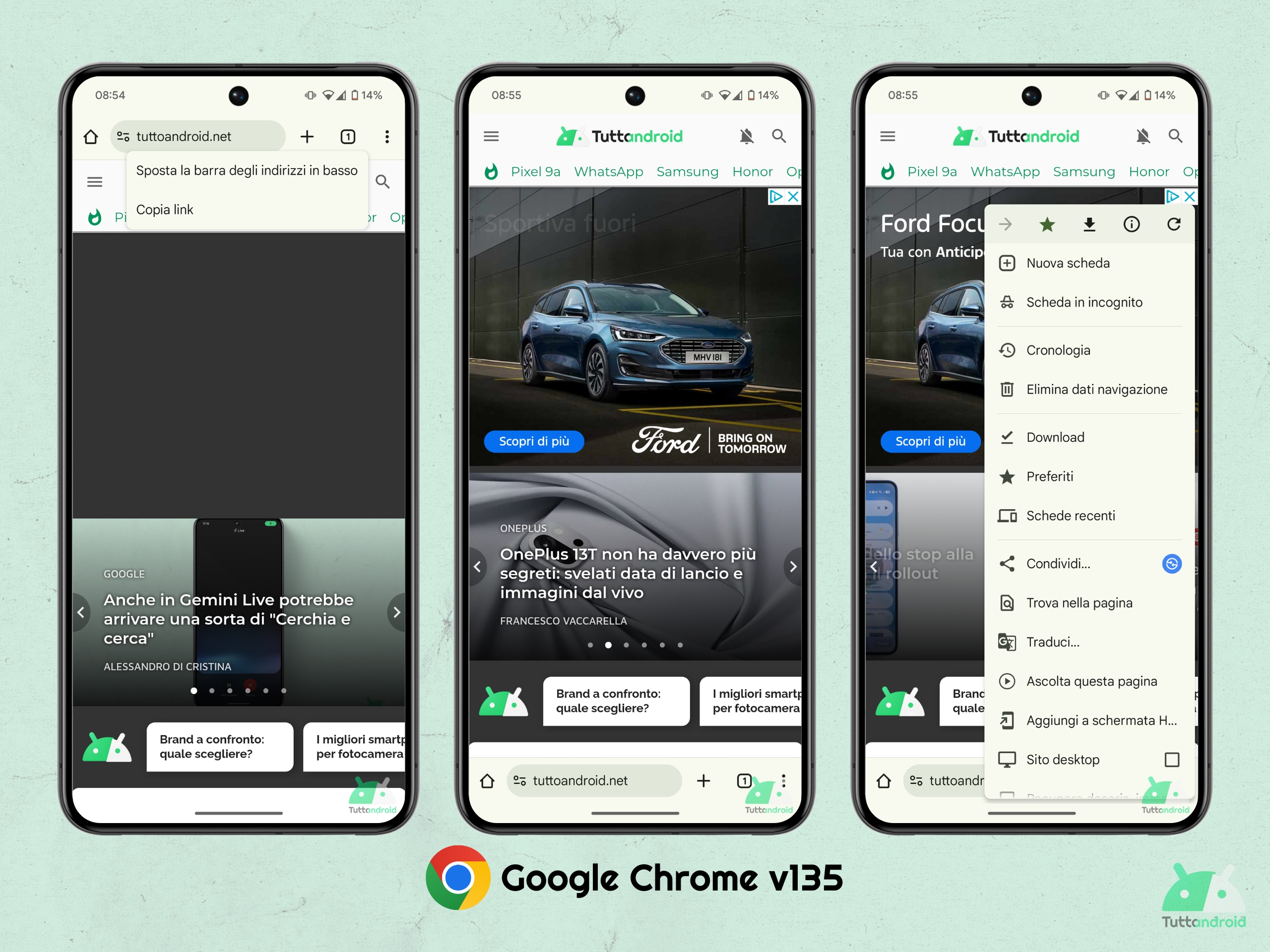 Google Chrome v135 - Barra degli indirizzi in basso