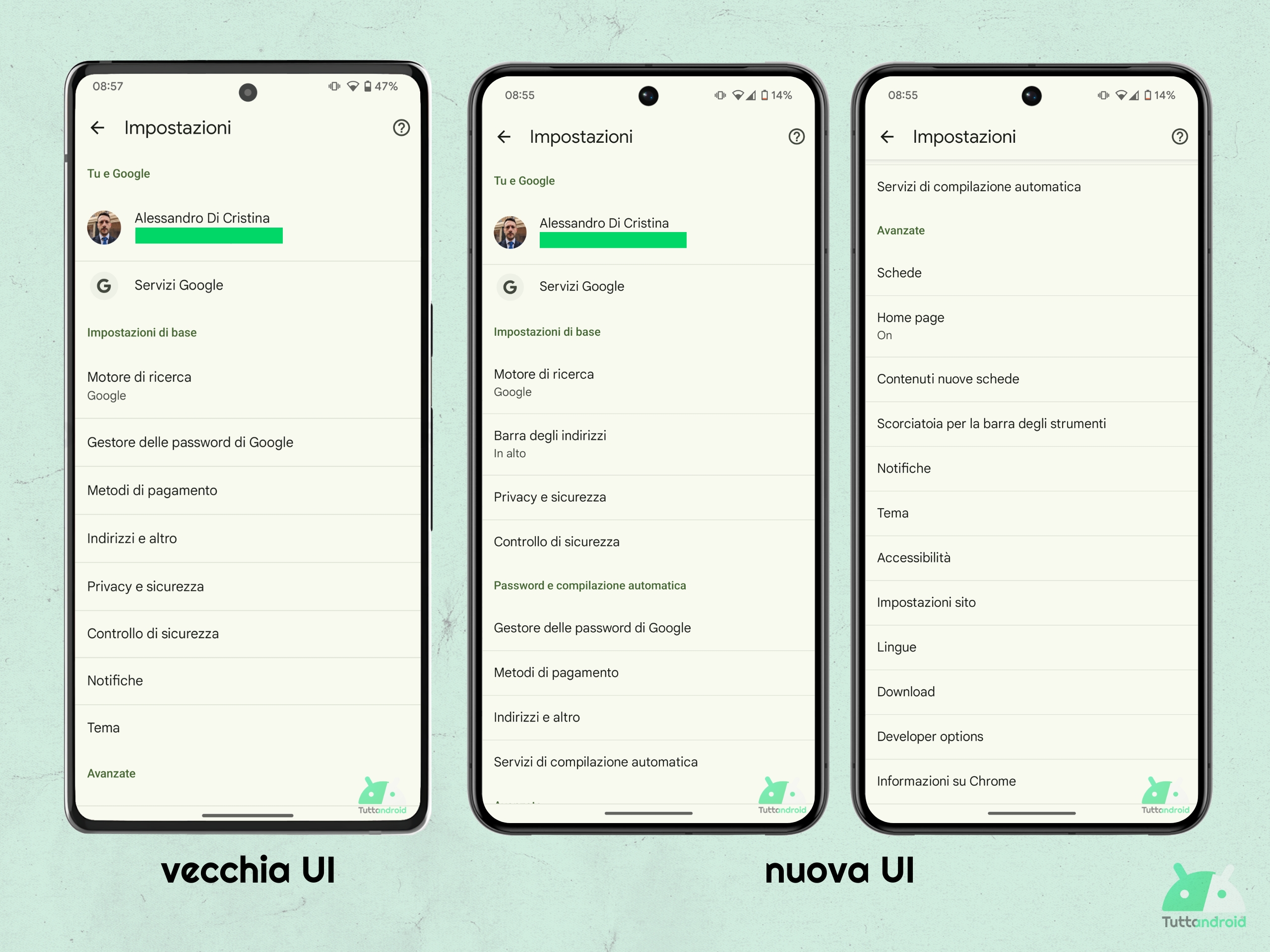 Google Chrome v135 - UI Impostazioni
