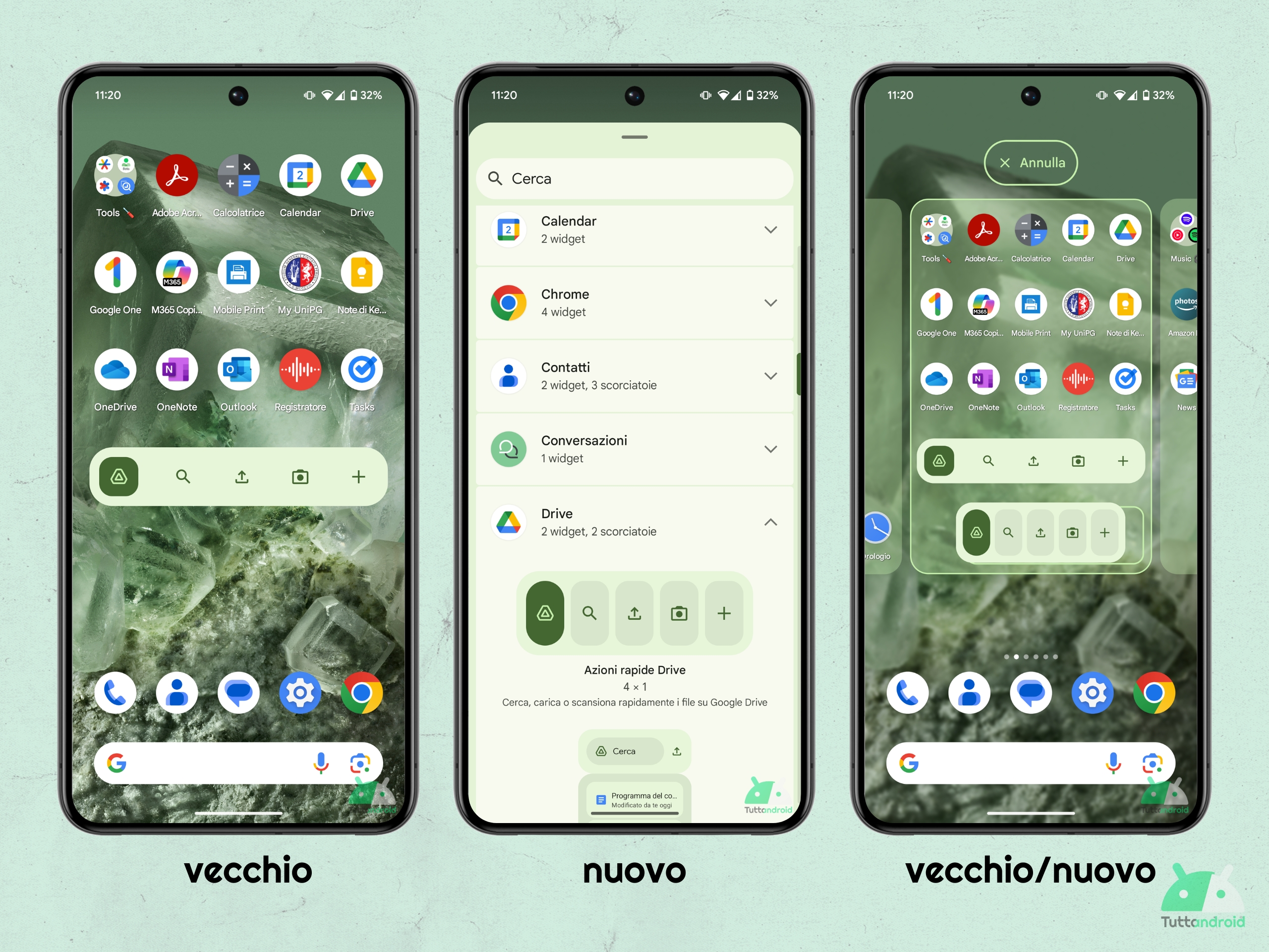 Google Drive - vecchio e nuovo widget azioni rapide