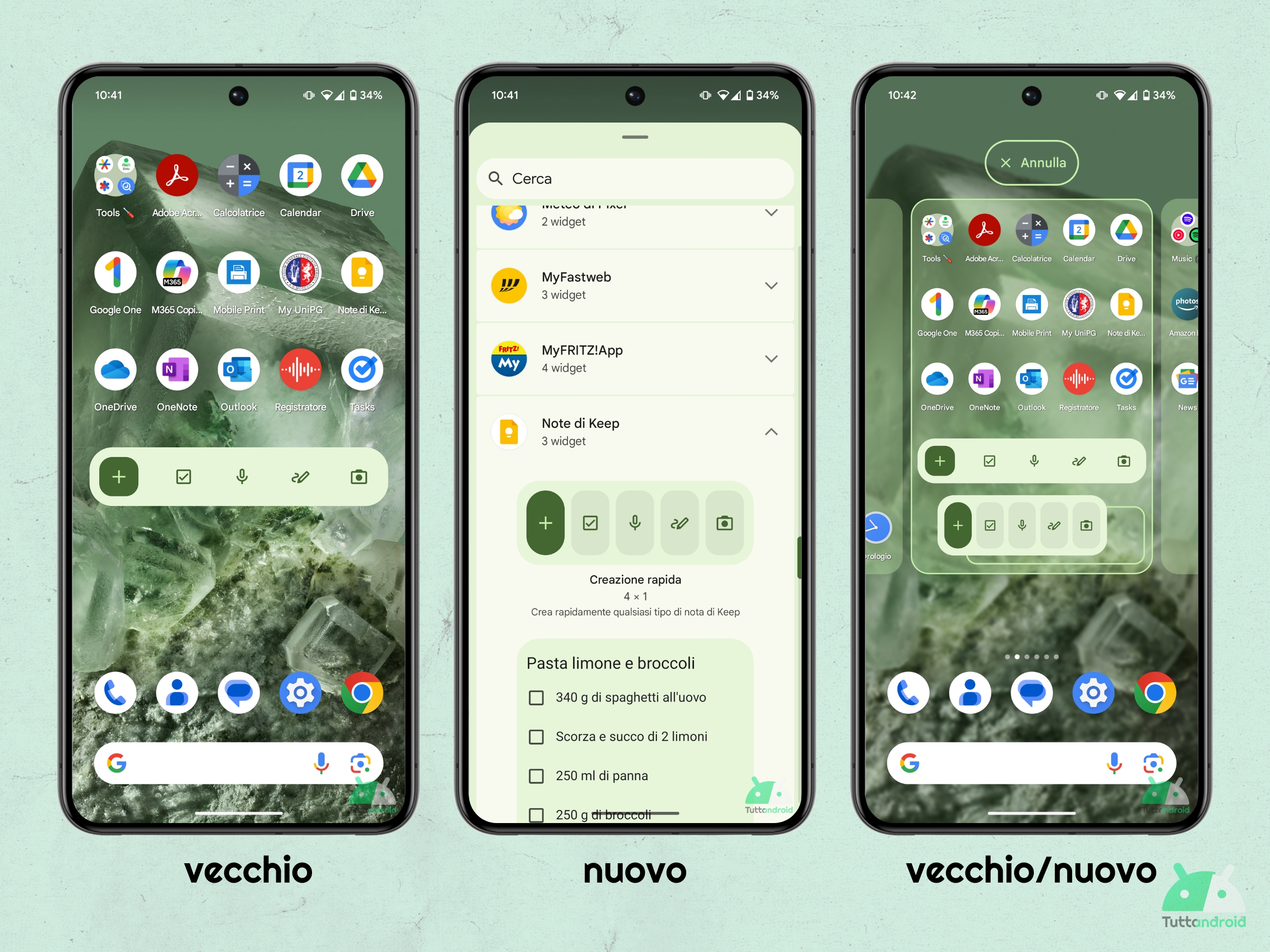 Google Keep - vecchio e nuovo widget creazione rapida