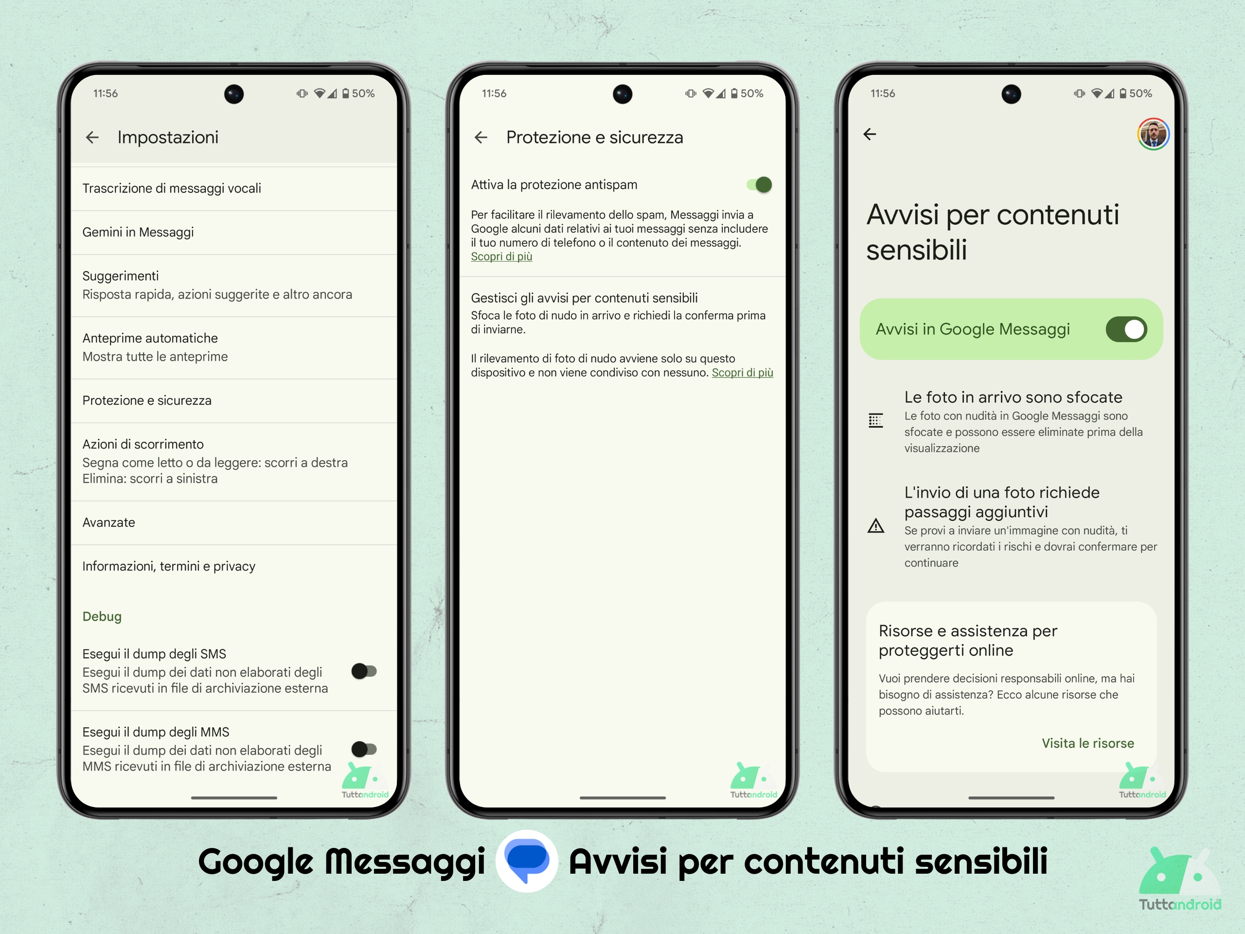 Google Messaggi - avvisi per contenuti sensibili