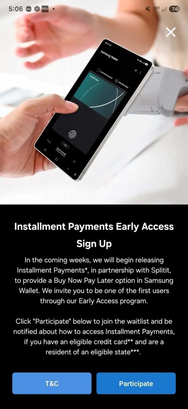 pagamento a rate con Samsung Wallet
