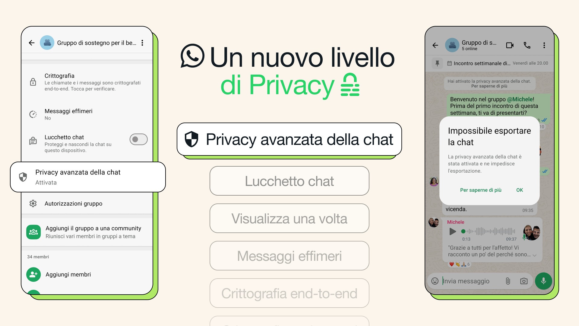 WhatsApp - Privacy avanzata della chat