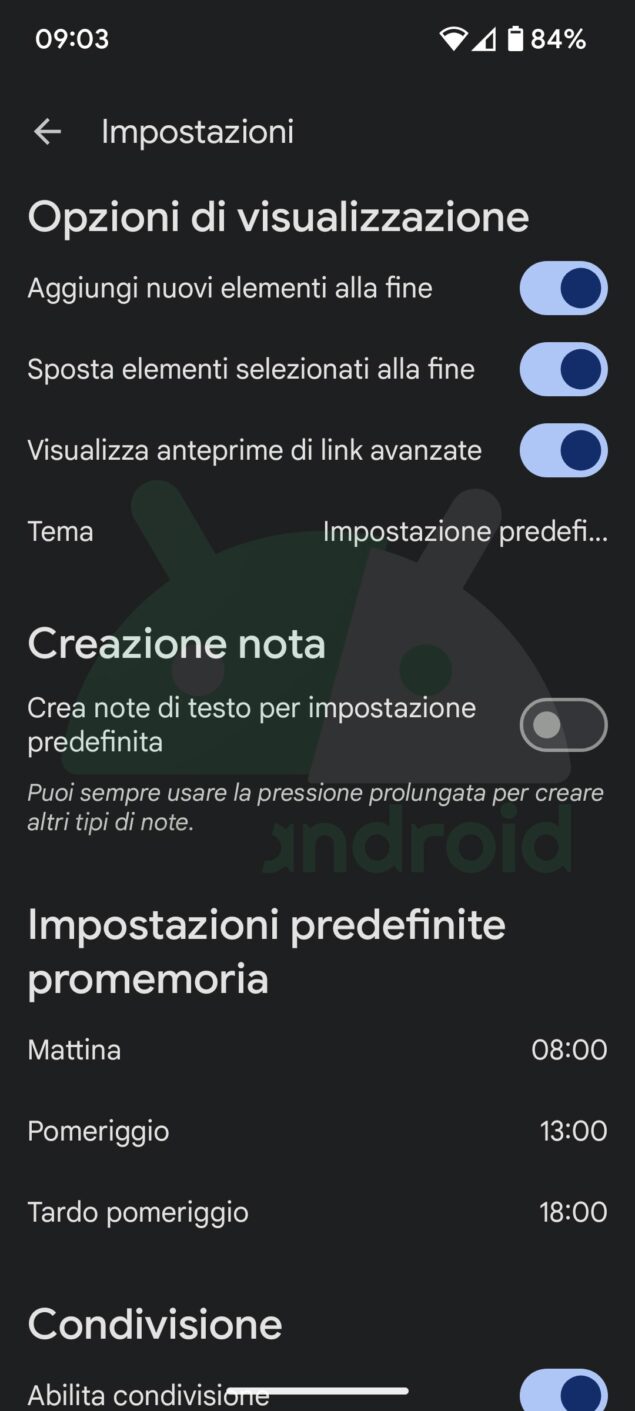 google keep nota testuale predefinita